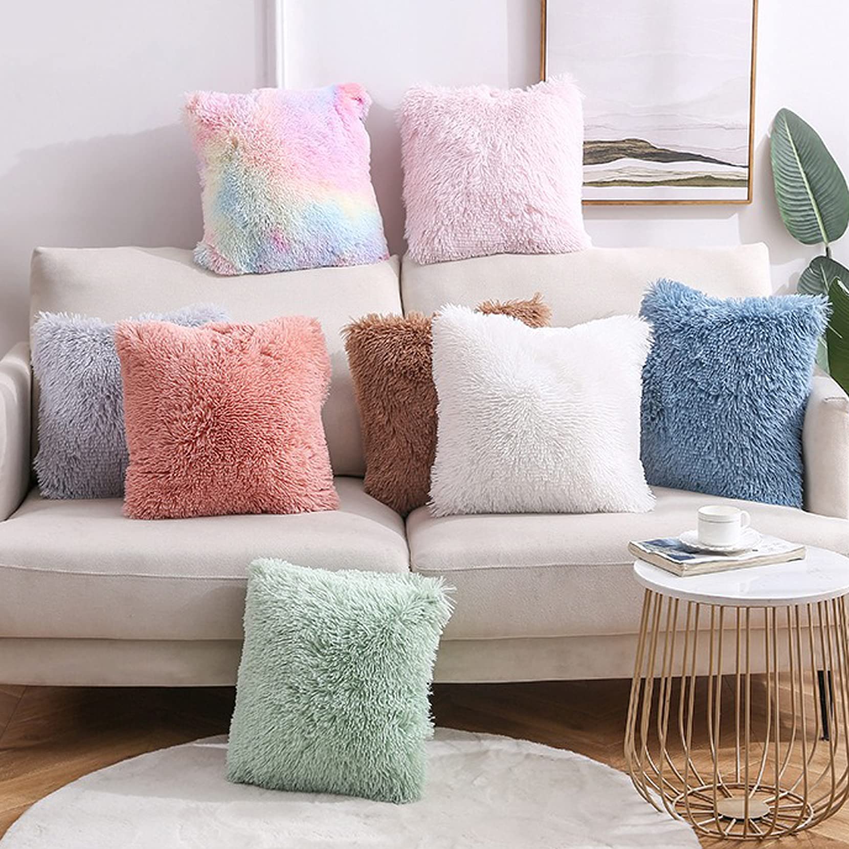 Luxury Soft Faux Fur Throw Pillow Covers - Pack of 2, Red & Peach Blush Plush Decorative Pillow Cases with Tie-Dye Pattern for Sofa, Couch, Living Room & Bedroom - Perfect for Cozy Home Decor, Girls' Room Accents & Stylish Interior Design