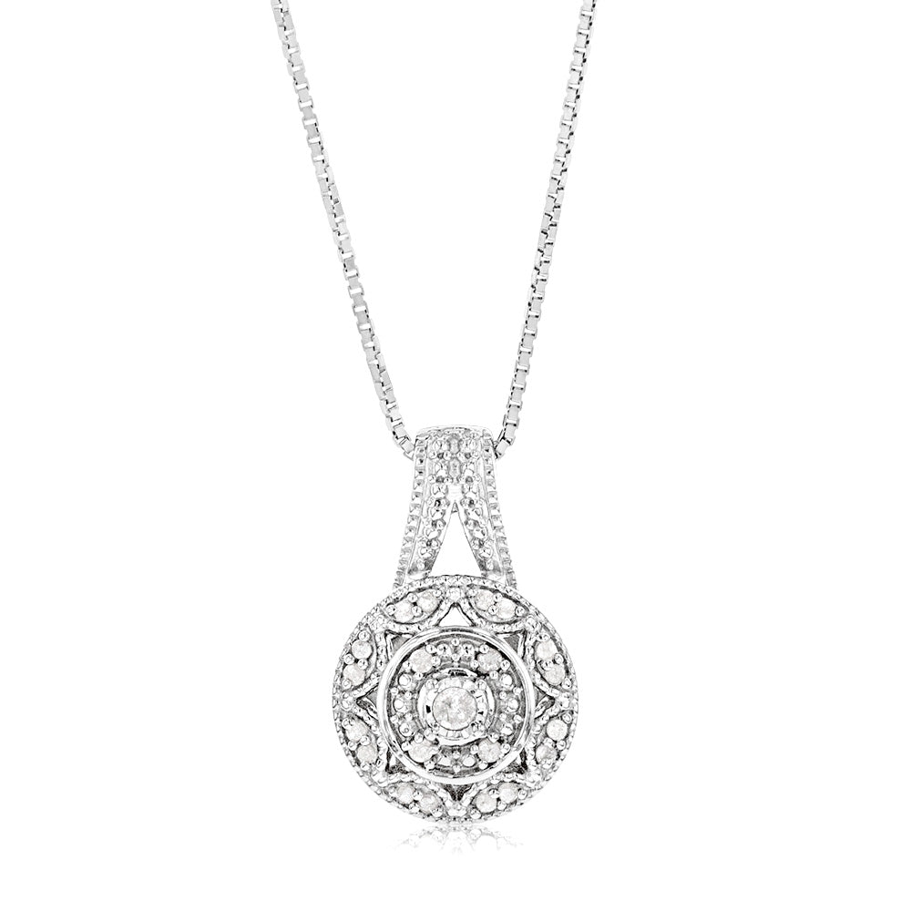 0.10 Carat Diamond Pendant Necklace in Sterling Silver with 45cm Box Chain - Perfect for Valentine's Day Gifts & Anniversary Jewelry