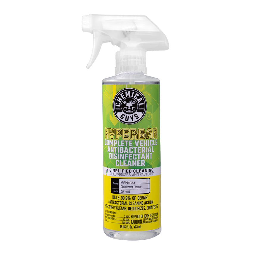 Chemical Guys Hyperban Complete Vehicle Antibacterial Disinfectant Cleaner 16oz - Kills 99.9% Germs & Bacteria - Safe for Car Interiors, Seats & Dashboards - Ideal for Car Detailing & Sanitizing