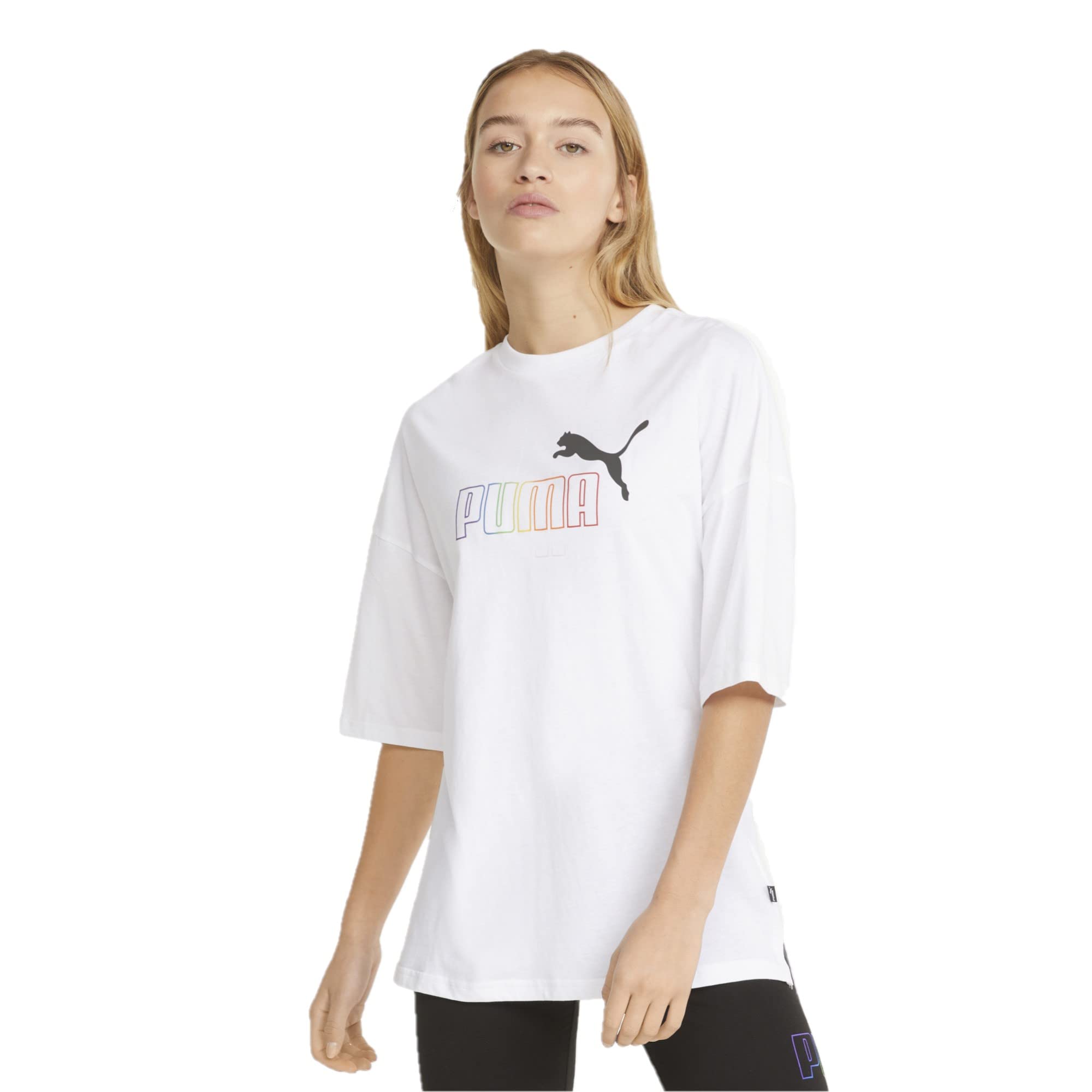 PUMA Women's Essentials+ Rainbow Graphic T-Shirt - Soft Cotton Casual Tee for Everyday Wear, Gym, and Street Style Outfits