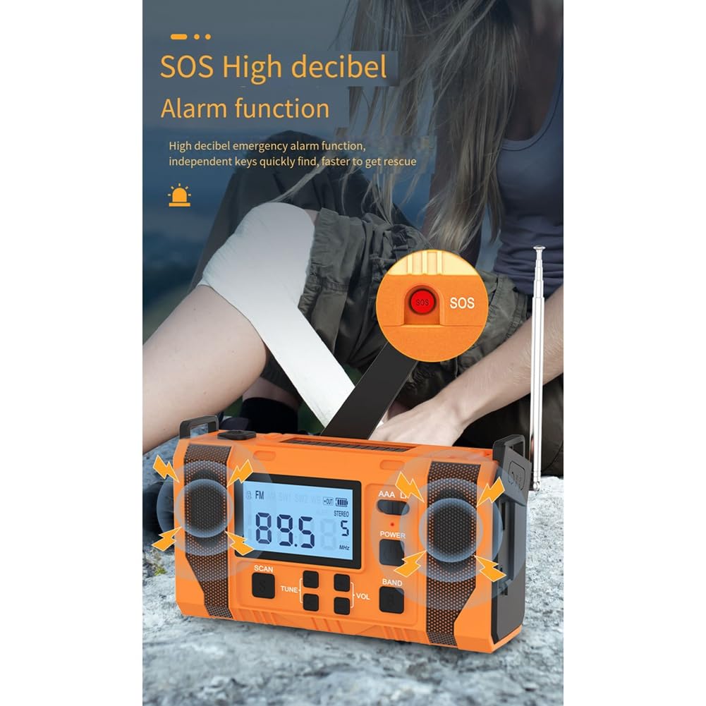 Komdndht Emergency Weather Radio with 10000mAh Power Bank, Solar Charging, Hand Crank & USB Charging, AM/FM NOAA Weather Alert Radio - Perfect for Camping, Hiking, and Emergency Preparedness