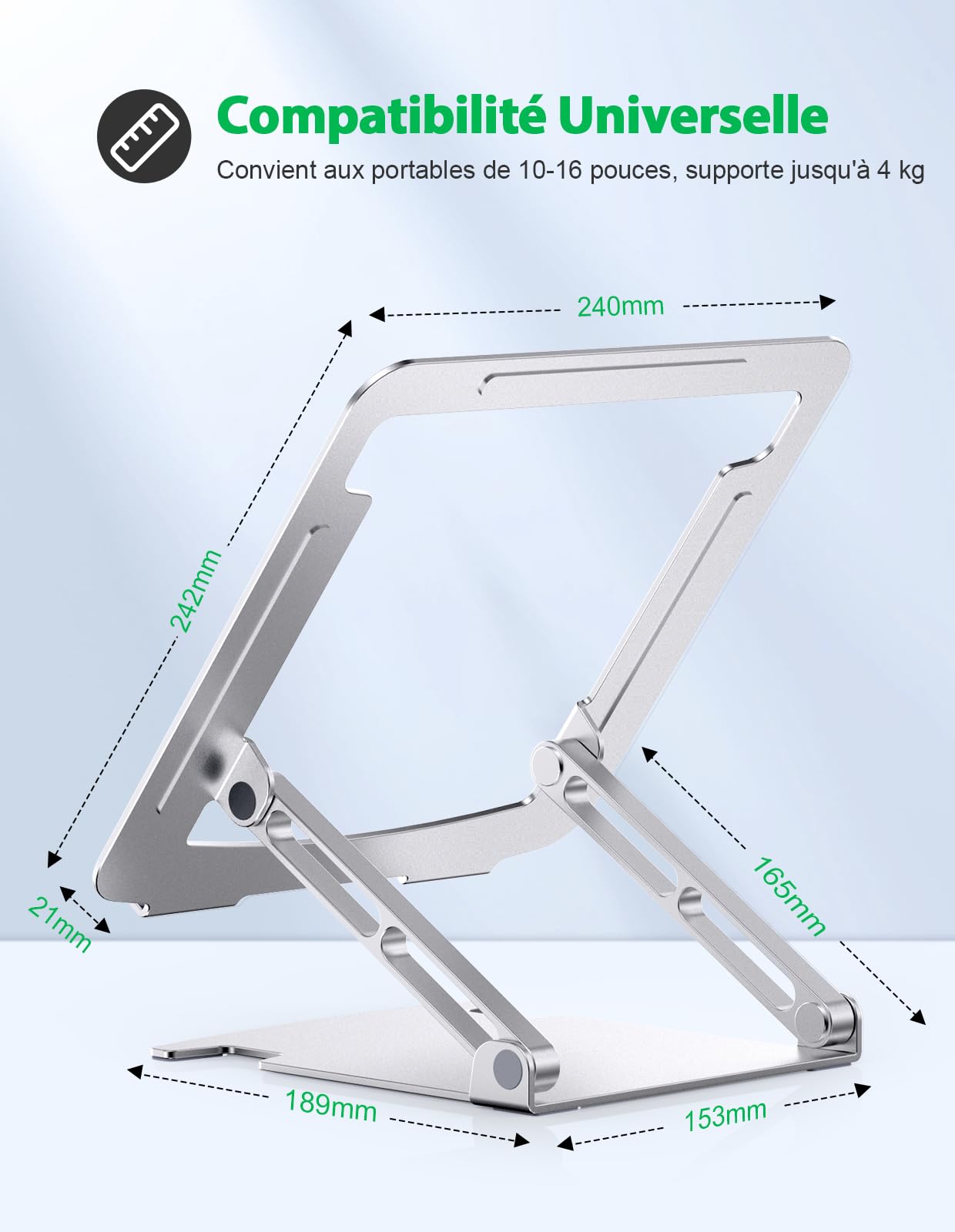 Ergonomic Aluminum Laptop Stand with Dual-Axis Rotation & Cooling Ventilation - Adjustable & Foldable for MacBook Pro & 10