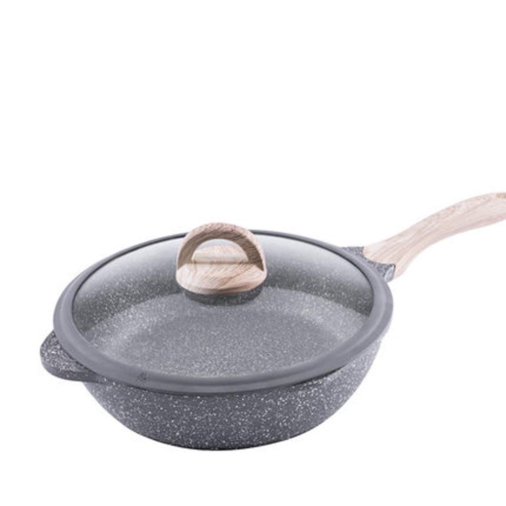 GDSKL 28cm Deep Frying Pan & Wok - PFOA Free Stone-Derived Non-Stick Coating, Bakelite Wood-Effect Handle - Compatible with All Stovetops (Gas, Electric, Induction) - Perfect for Stir-Frying, Deep Frying & Asian Cooking