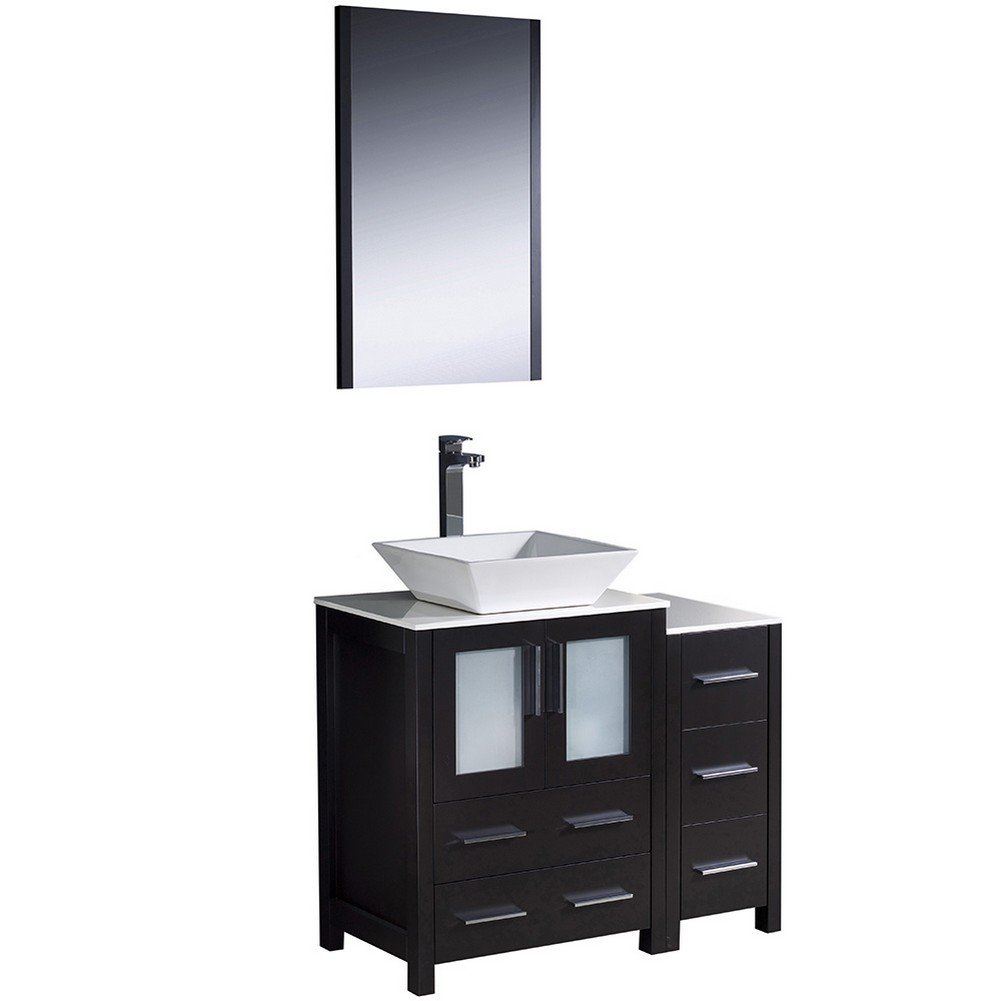 Fresca Bath FVN62-2412ES-VSL Torino 36-Inch Bathroom Vanity Set with Side Storage Cabinet & Porcelain Sink in Espresso Finish - Perfect for Modern Master Bathrooms & Guest Suites