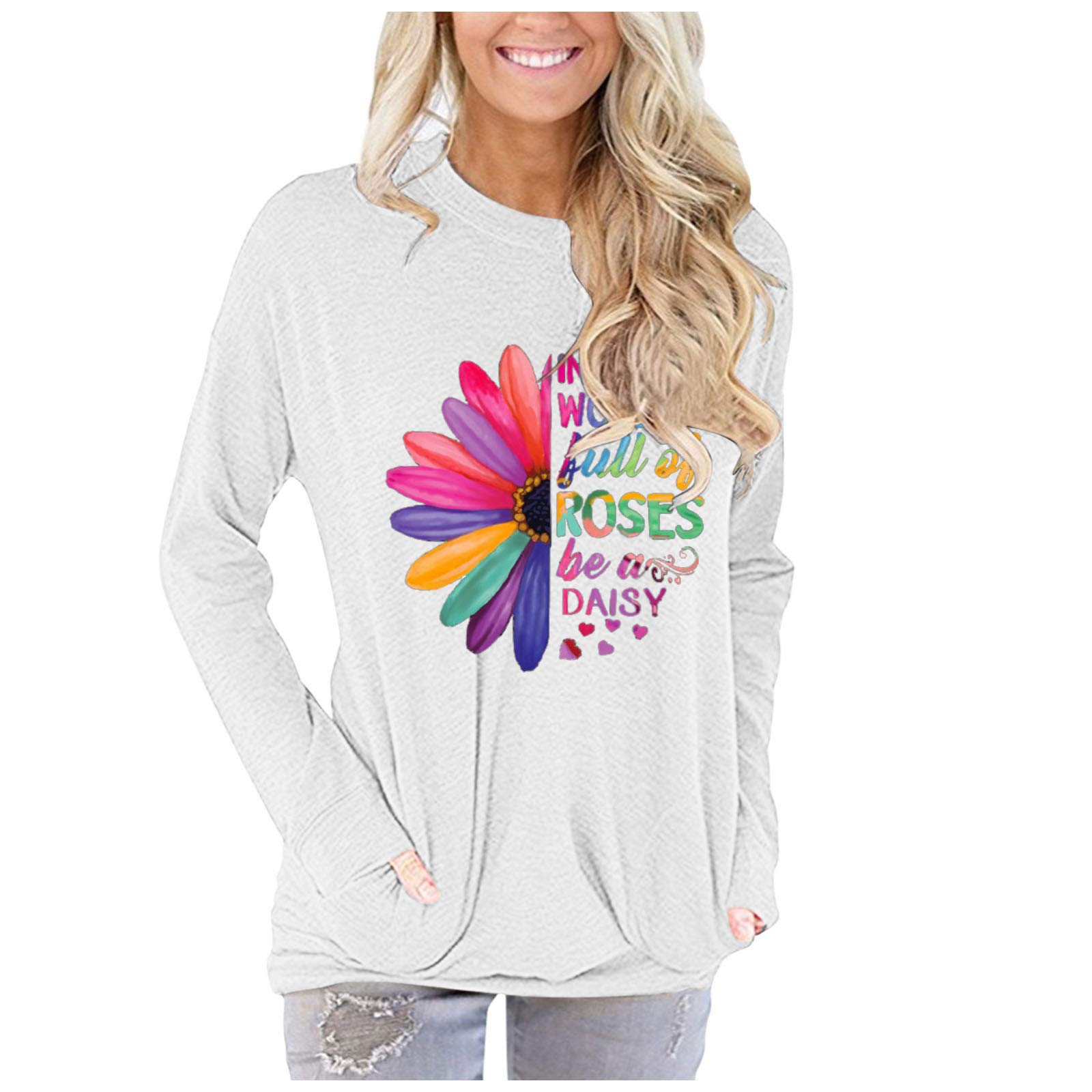 Women's Long Sleeve T-Shirts with Pockets - Cute Casual Blouse Tunic Tops for Leggings | Comfortable & Stylish Fall/Winter Shirts for Work, Travel & Everyday Wear