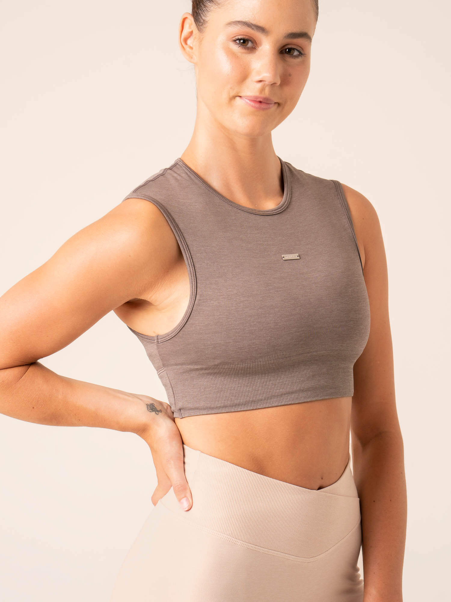 Focus Seamless Tank Top - Taupe Marl Color - Perfect for Yoga, Gym & Casual Wear