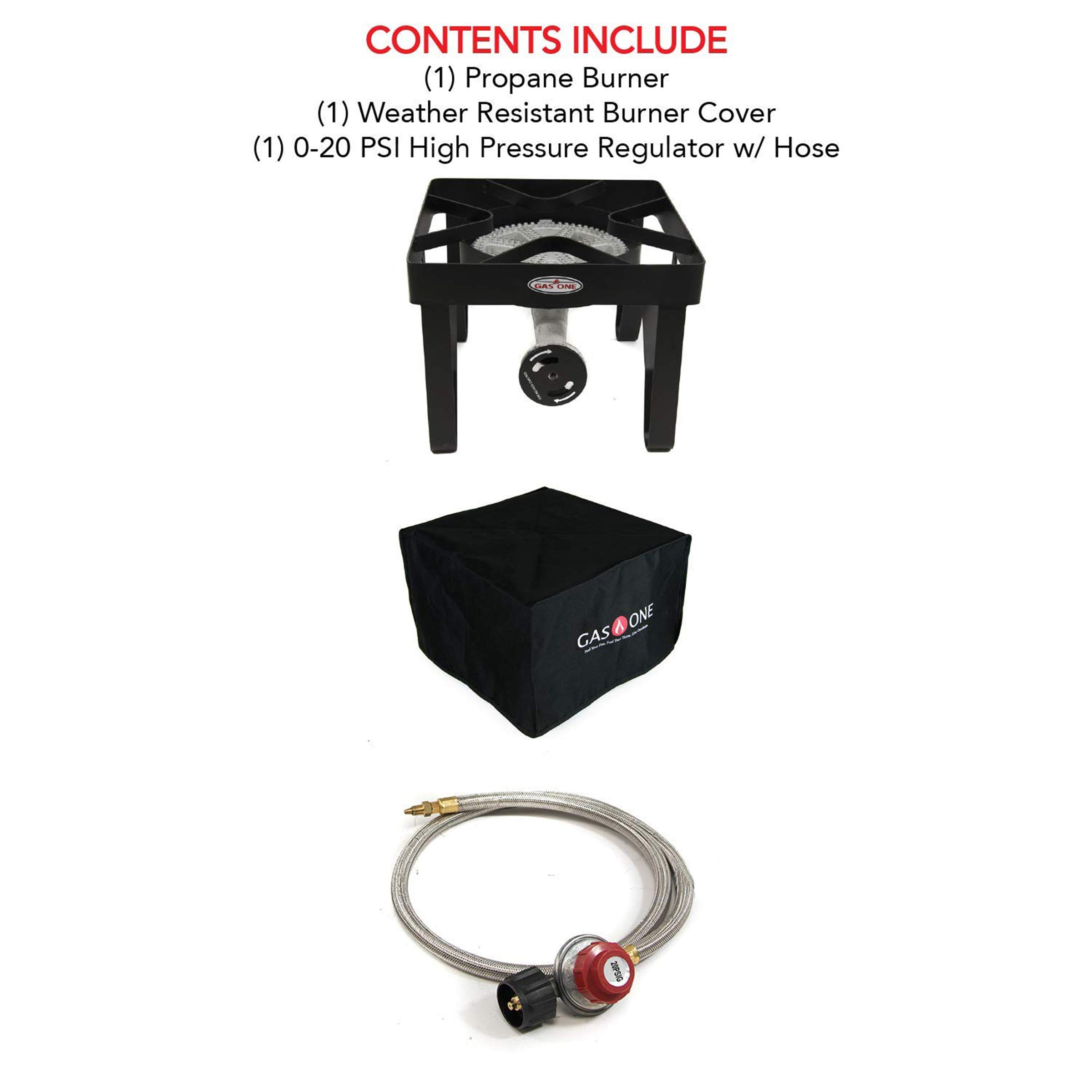 Gas One 200,000 BTU High-Pressure Propane Burner with Cover - Outdoor Camping Stove & Turkey Fryer with Adjustable 0-20PSI Regulator & Steel Braided Hose - Ideal for Home Brewing, Deep Frying, Outdoor Cooking & Backyard BBQ