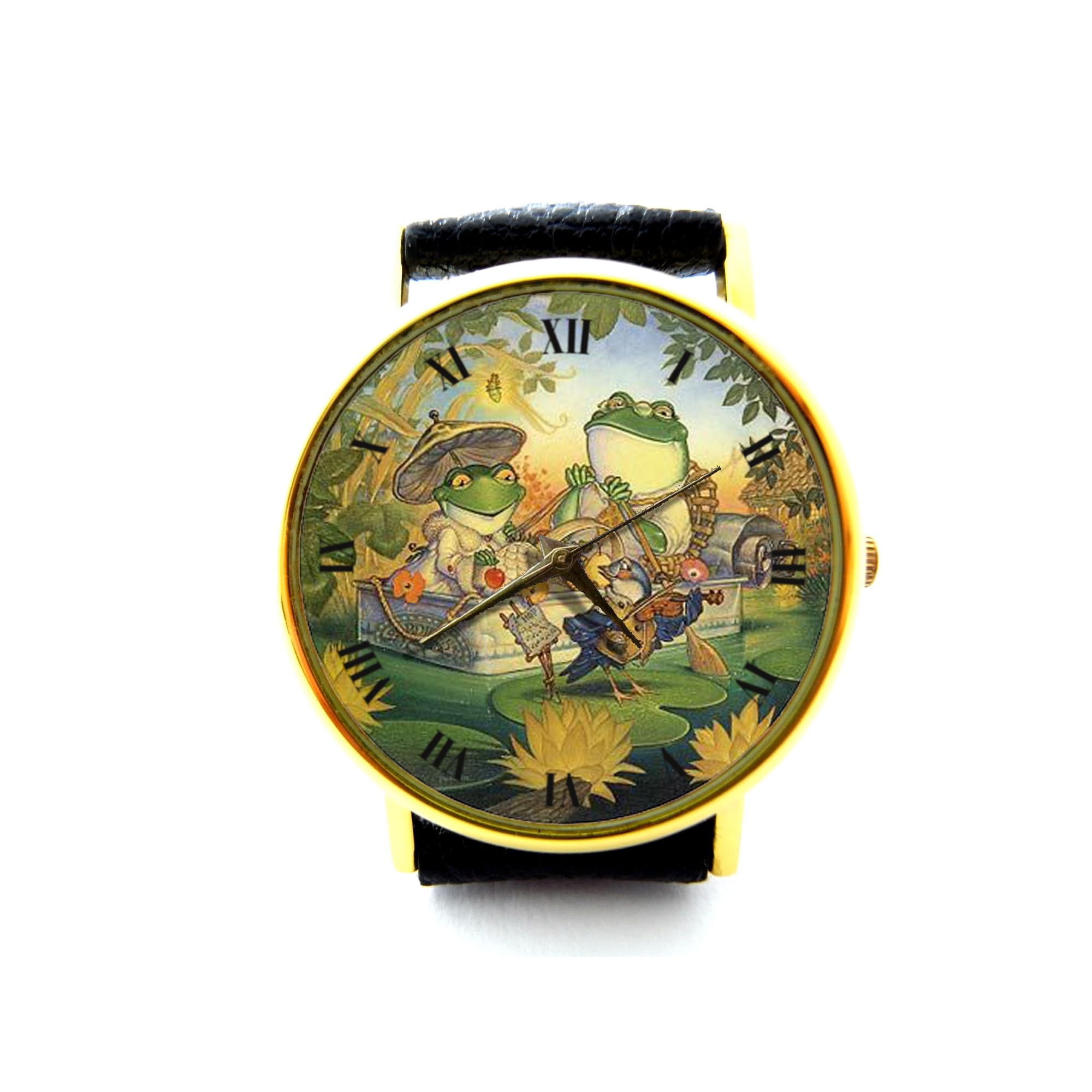 Stylish Frog River Cruise Leather Watch for Women & Men - Funny Frog Jewelry P531 - Perfect for Casual Wear, Outdoor Adventures & Unique Gift Giving