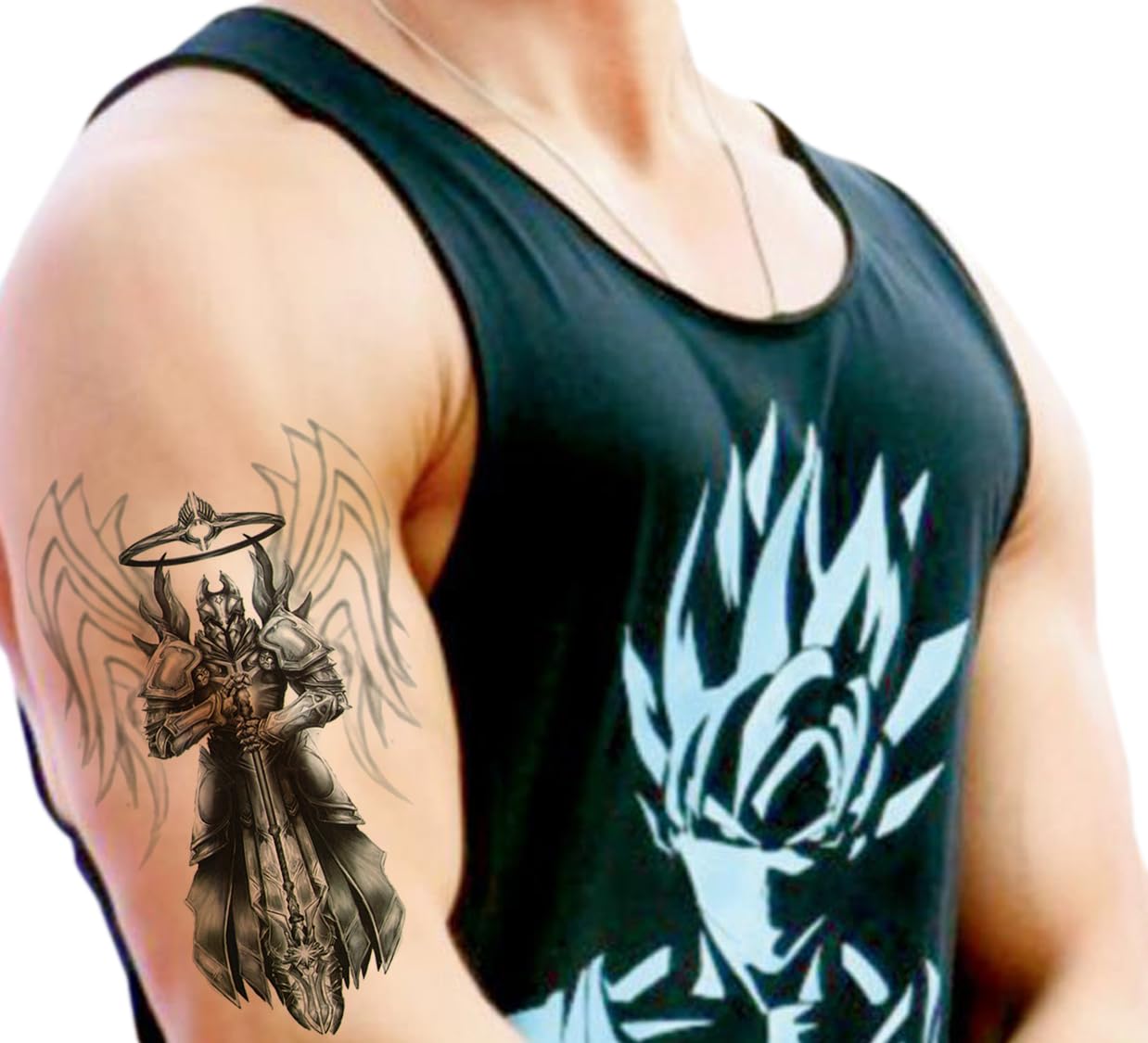 Waterproof Temporary Tattoo Stickers for Men & Women - 3D Realistic Flowers, Butterflies, Stars, Angels, Wolves & Armband Designs (21x15cm) | Perfect for Parties, Cosplay, Halloween & Everyday Fashion | TH-571