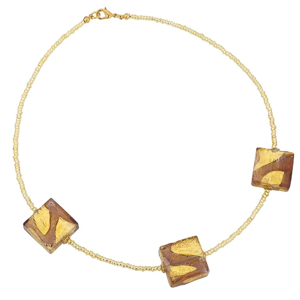 Venetian Murano Glass Royal Purple Square Pendant Necklace - Handcrafted Italian Jewelry for Women, Perfect for Weddings & Special Occasions