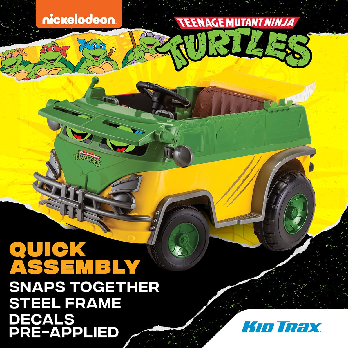 Kid Trax Teenage Mutant Ninja Turtles 12V Ride-On Party Wagon - Ultimate TMNT Electric Car for Kids with Lights, Sounds & Parental Control | Long-Lasting Battery | Speeds up to 5 MPH | Perfect for Birthday Gifts, Outdoor Play & Pretend Driving Adventures