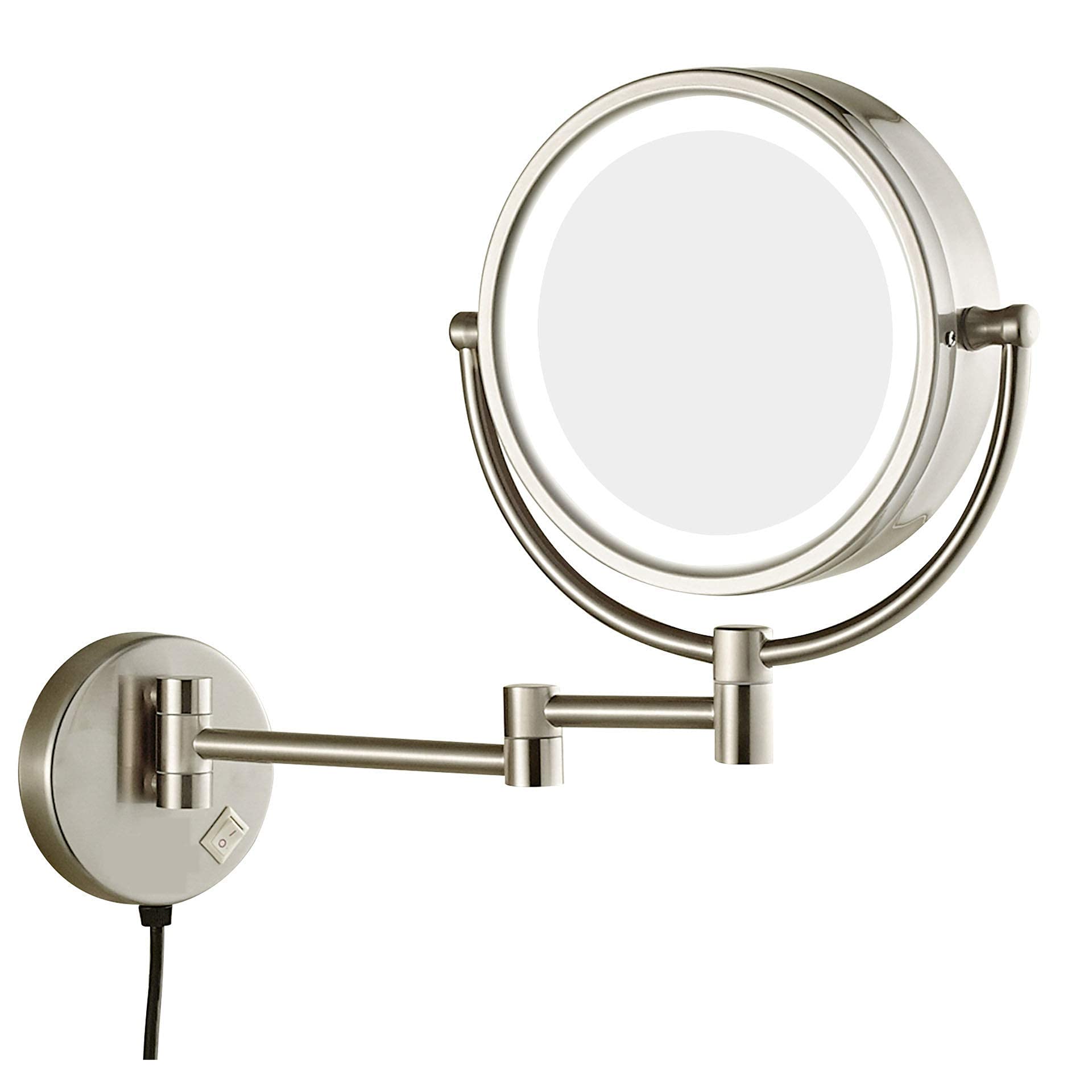 XIAOQIANG Double Sided Wall Mounted Makeup Mirror - 10X Magnifying Bathroom Mirror with Flexible Gooseneck & Locking Suction (Nickel) - Perfect for Vanity, Shaving, Skincare & Hair Styling