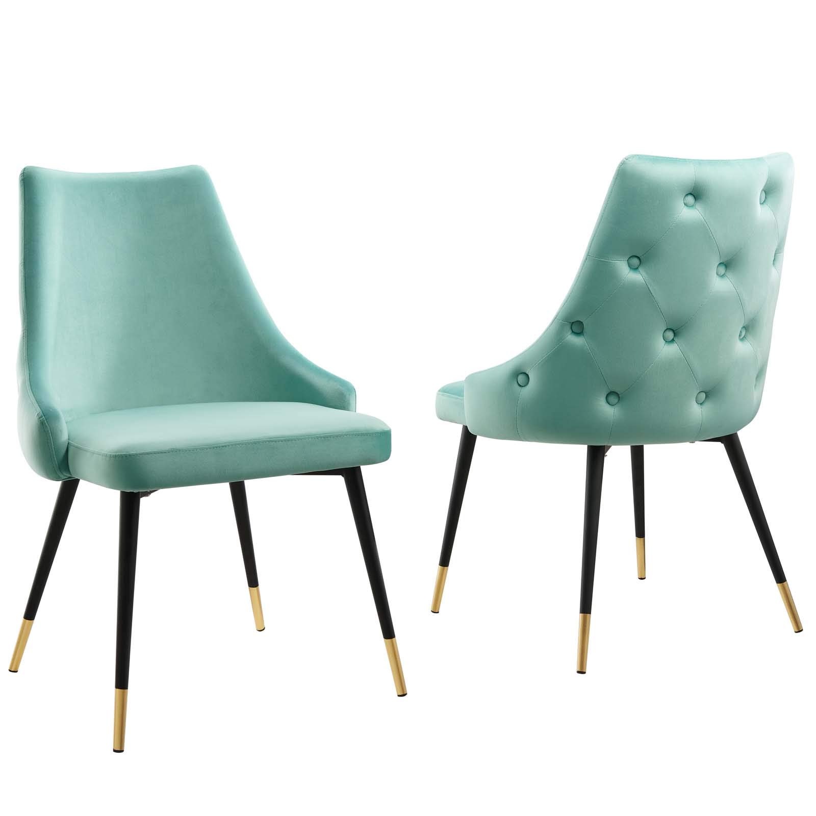 Modway Adorn Tufted Performance Velvet Dining Chairs - Set of 2 Mint Green Accent Side Chairs for Living Room, Bedroom & Dining Area
