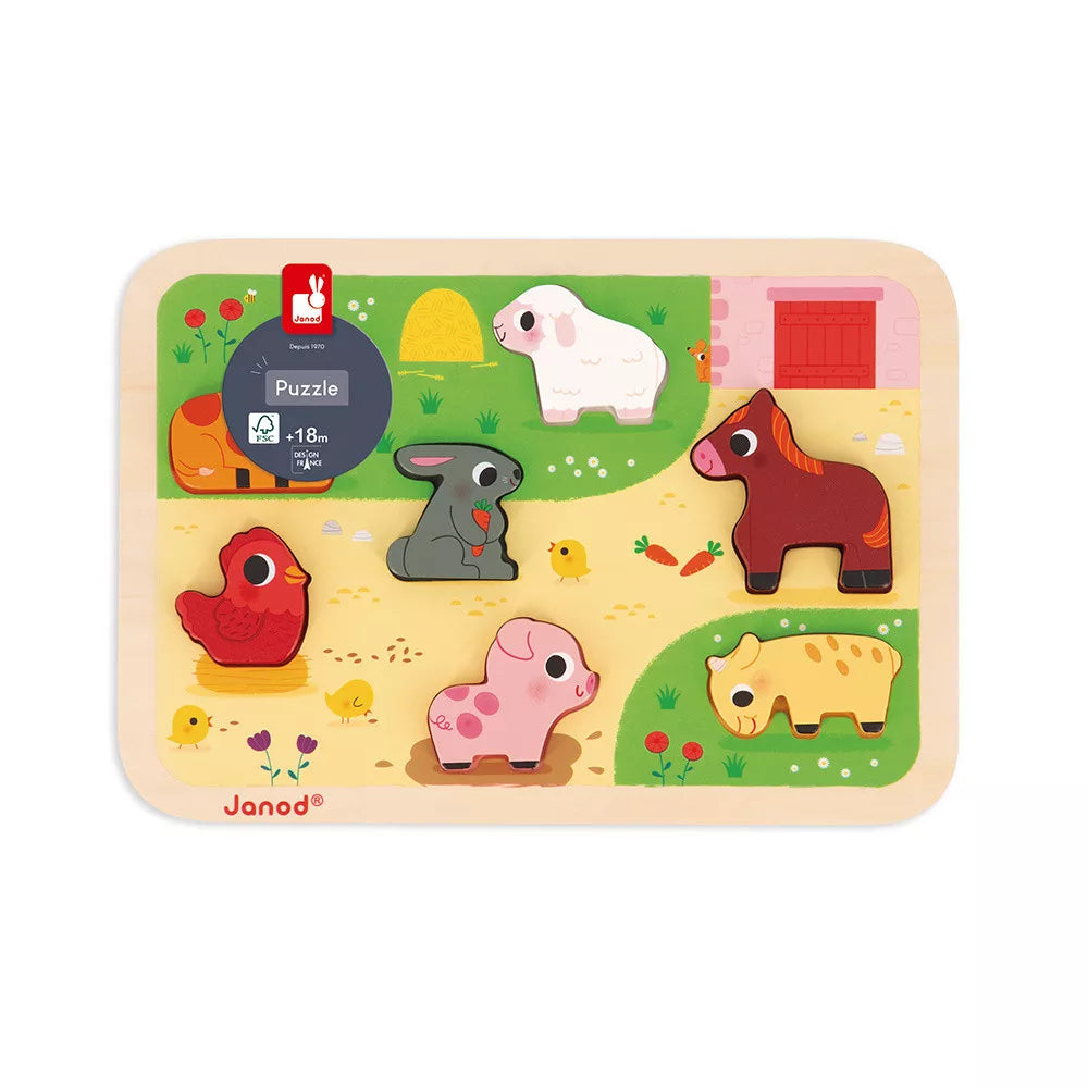 Farm Animal Chunky Wooden Puzzle for Toddlers - Educational Montessori Toy for Kids Ages 1-3 - Perfect for Early Learning, Fine Motor Skills & Farm Animal Recognition - Great Gift for Birthday & Preschool Activities