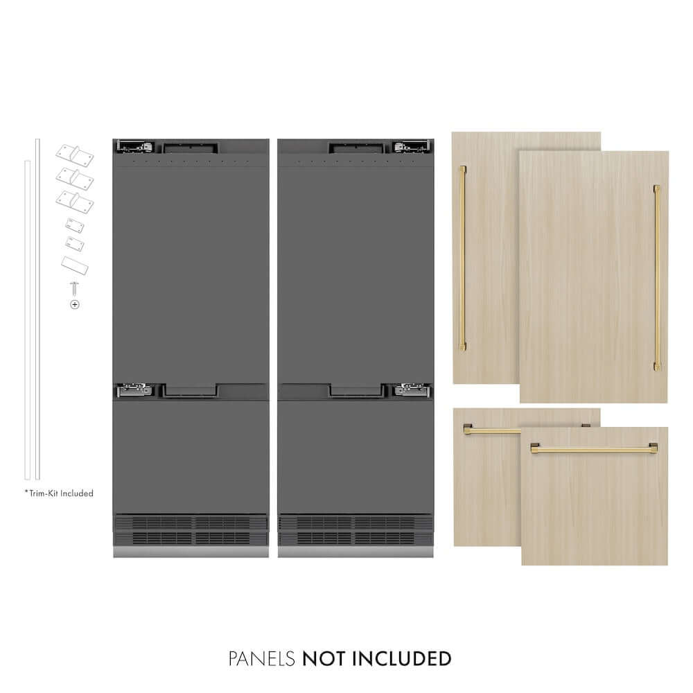 ZLINE Autograph Edition 60-Inch Panel Ready French Door Built-In Refrigerator - 32.2 cu. ft. Capacity, Bottom Freezer, Water Dispenser & Ice Maker, Graphite Gray Interior with Polished Gold Accents (GRBIVZ 60 G) - Perfect for Luxury Kitchens & Modern Home Design