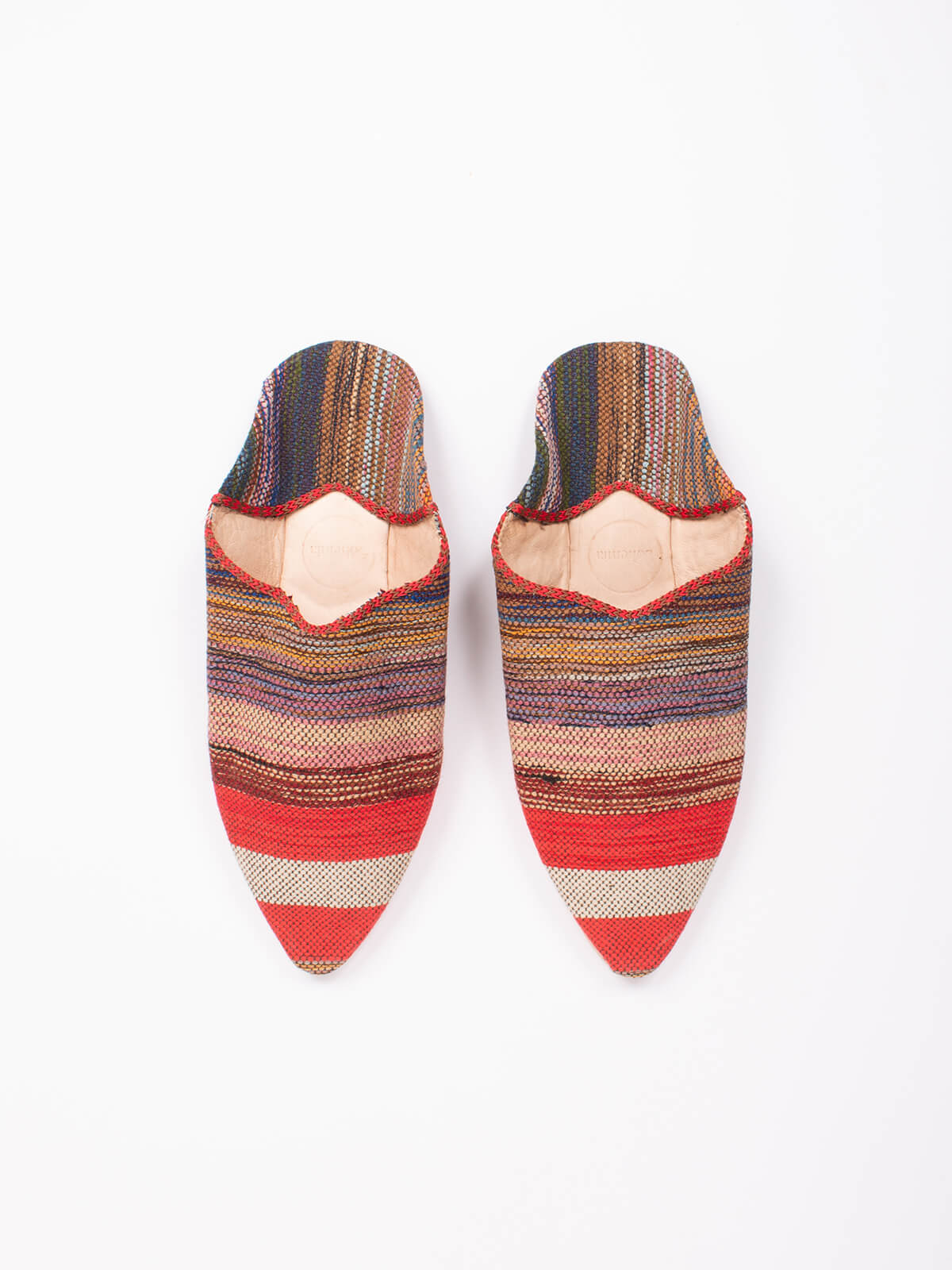 Authentic Moroccan Boujad Pointed Babouche Slippers - Handmade Leather Shoes with Traditional Atlas Stripe Design for Men & Women | Perfect for Home, Lounge & Cultural Events