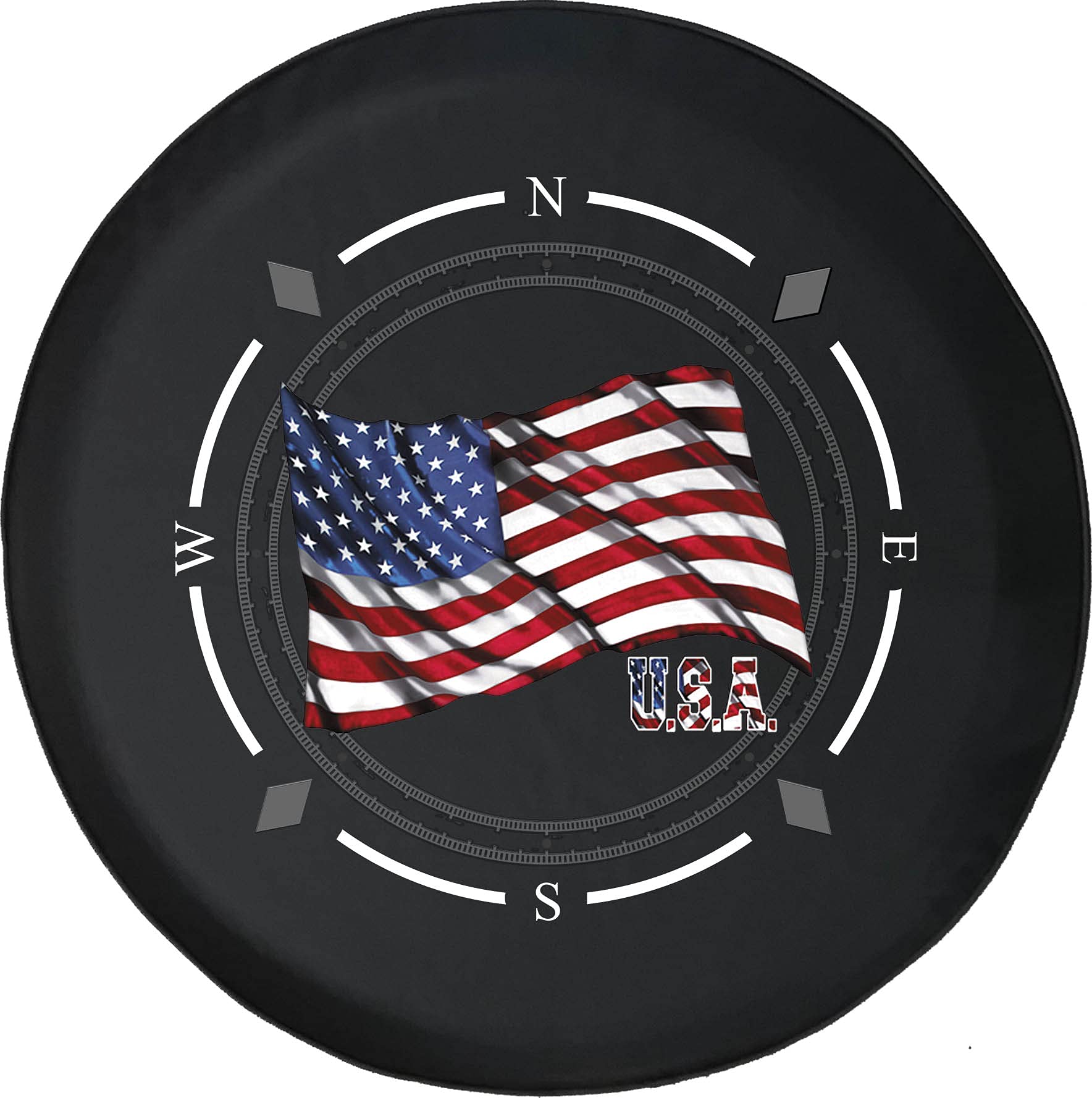 American Flag Spare Tire Cover with Compass Design - Universal Fit for SUV, Trailer, RV & Most Vehicles | Durable Wheel Protection for Outdoor Adventures & Road Trips