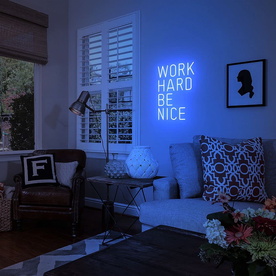 Work Hard Be Nice Neon Sign - Custom LED Wall Art for Bedroom, Living Room, Wedding & Party Decor - Durable Indoor Neon Lights for Home, Bathroom & Kitchen Décor - Perfect for Aesthetic Room Lighting & Instagrammable Backgrounds