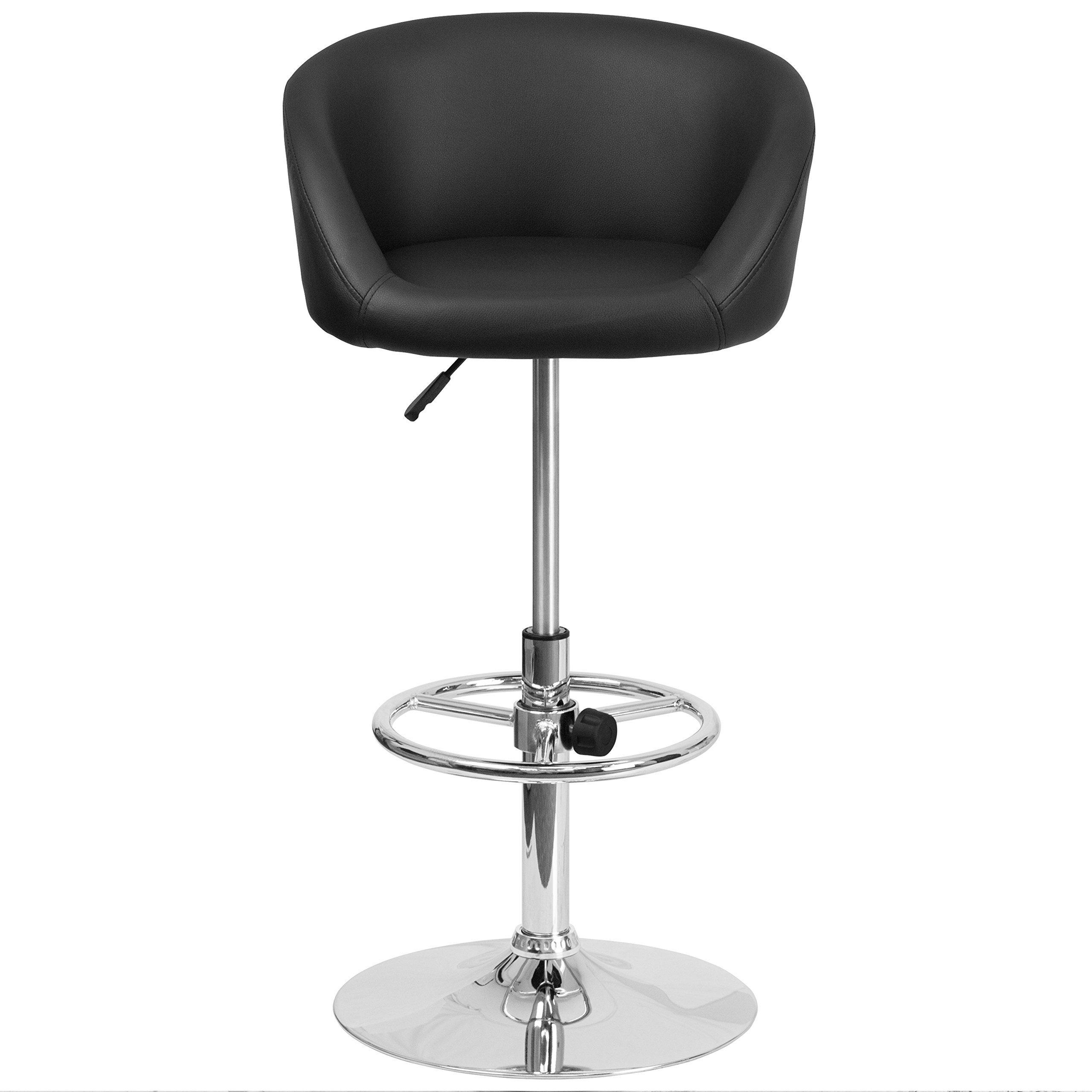 Adjustable Height Black Vinyl Bar Stool with Comfortable Barrel Back - Perfect for Kitchen Islands, Home Bars & Dining Countertops