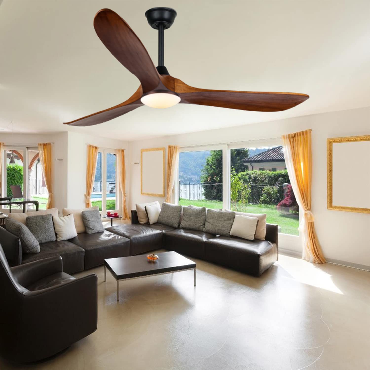 70 Inch Large Outdoor Ceiling Fan with Lights - Waterproof 3-Blade Wood Ceiling Fan for Patio, Porch, Gazebo - Quiet Reversible DC Motor - Perfect for Farmhouse, Exterior House & Outdoor Living Spaces
