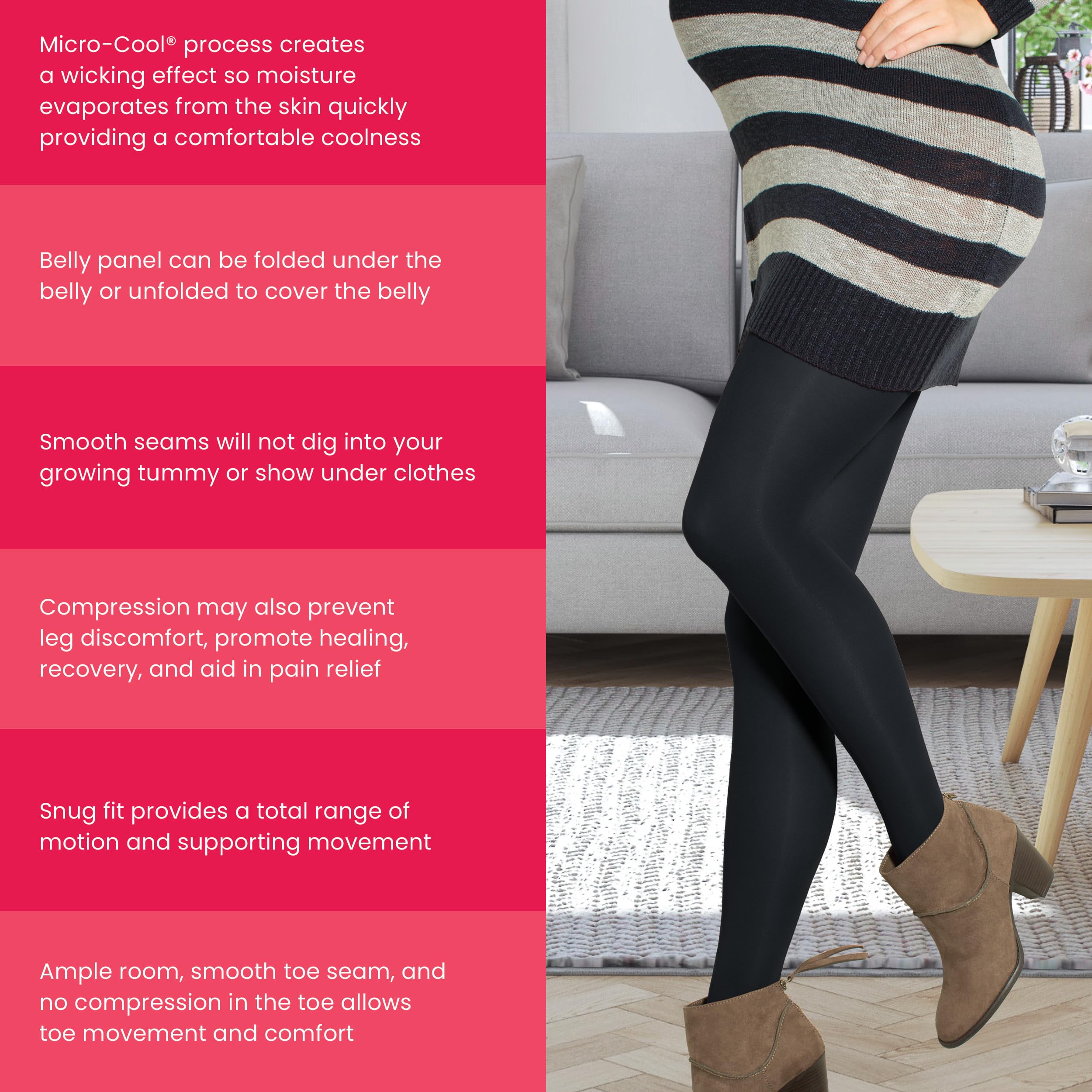 Preggers by Therafirm Maternity Support Tights - 20-30mmHg Moderate Compression Stockings for Pregnancy, Swelling & Circulation - Perfect for Work, Travel & Everyday Comfort