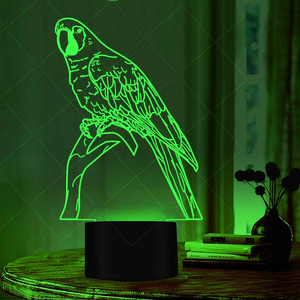 3D Parrot Bird Night Light - LED Touch Table Lamp with 7 Color Changing Modes, Optical Illusion Decor for Kids Room, Nursery, Christmas Gift & Home Decor - Perfect for Bedtime, Birthday Presents and Children's Playroom