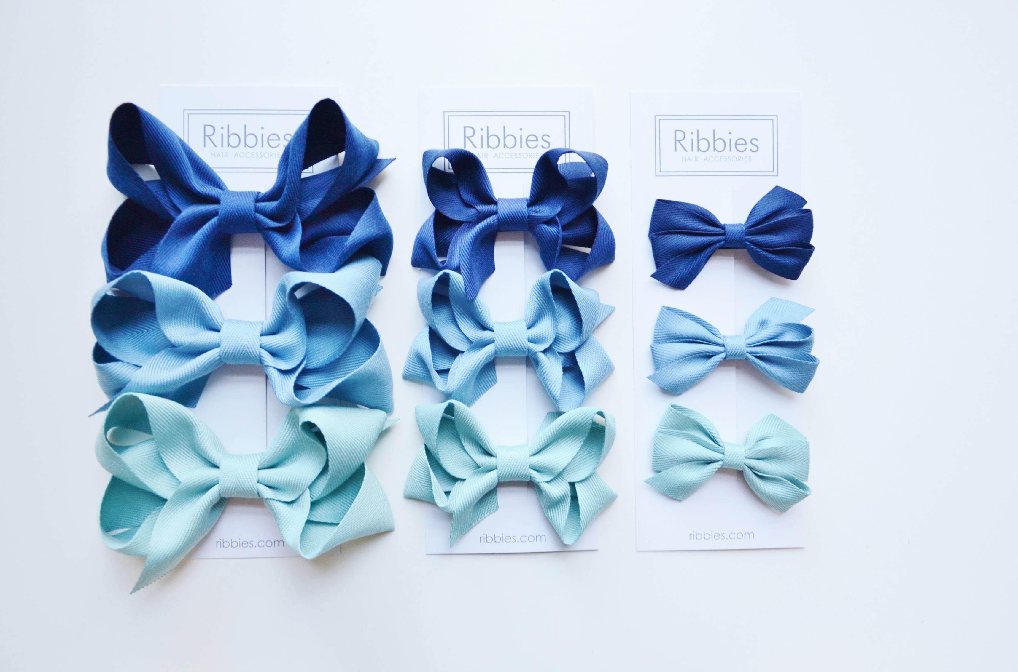 Medium Looped Hair Bows for Girls - Set of 3 (Navy, French Blue & Aqua) - Perfect for School, Parties & Everyday Wear