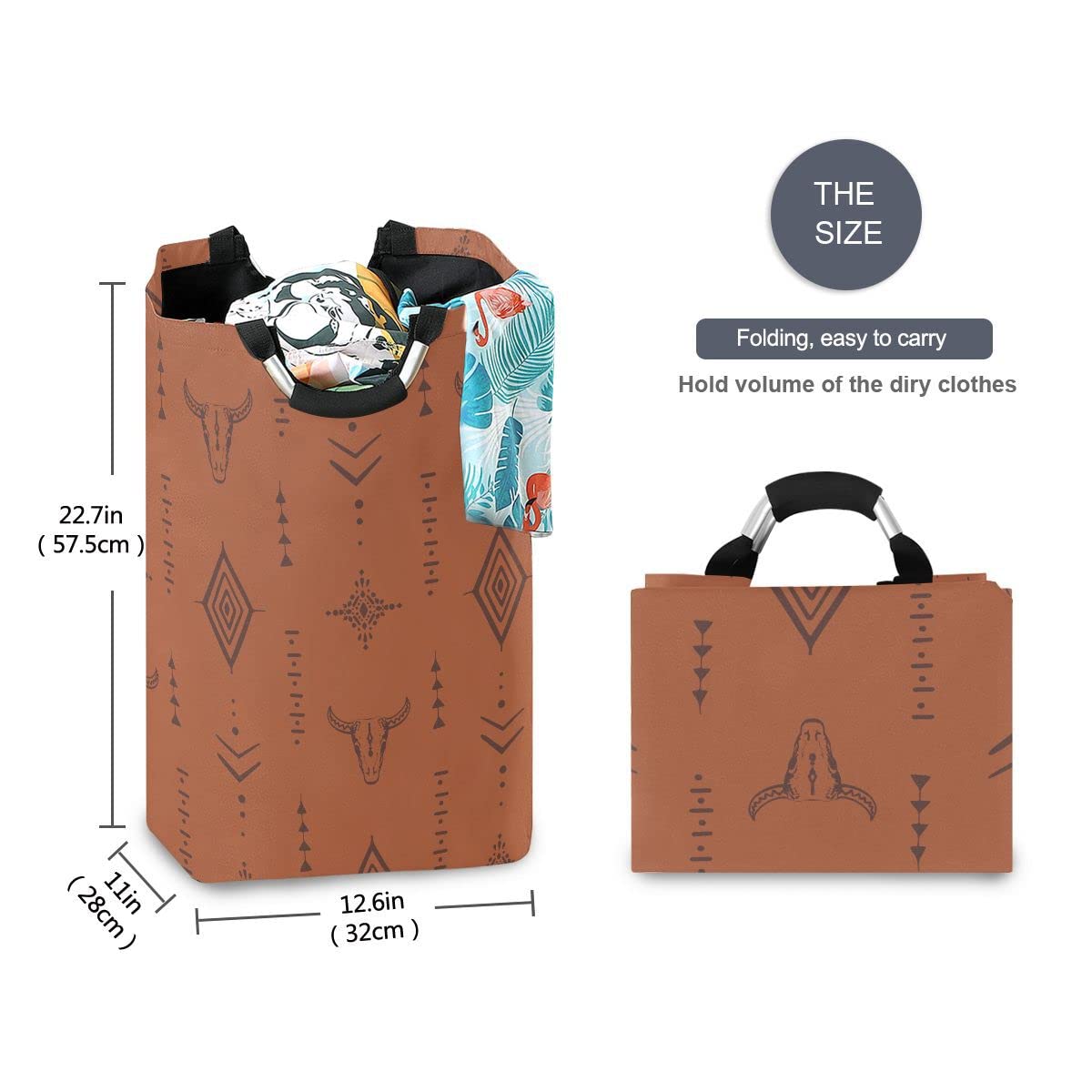 Western Bull Boho Large Collapsible Laundry Hamper Basket with Handles - Stylish Storage Bin for Clothes, Bedroom Organization & Home Decor | Perfect for Laundry Rooms, Dorm Rooms & Bohemian Bedrooms