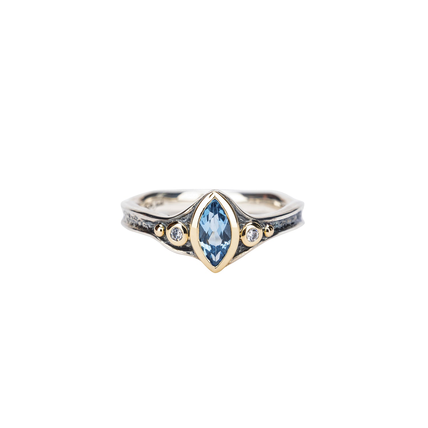 10K Gold & Silver Marquise Swiss Blue Topaz Ring with Cubic Zirconia - Elegant Jewelry for Women, Perfect for Weddings, Parties & Special Occasions