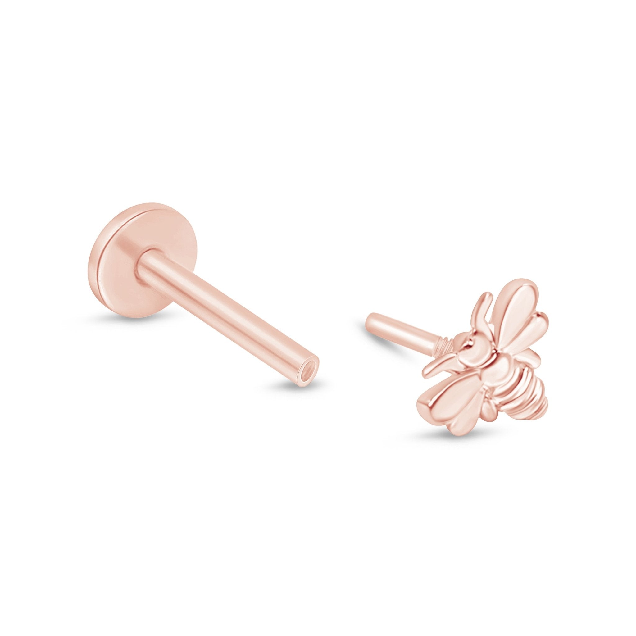 Minimalist Bee Flat Back Stud Earrings in Solid 14k Rose Gold - Perfect for Everyday Wear, Gifts & Special Occasions