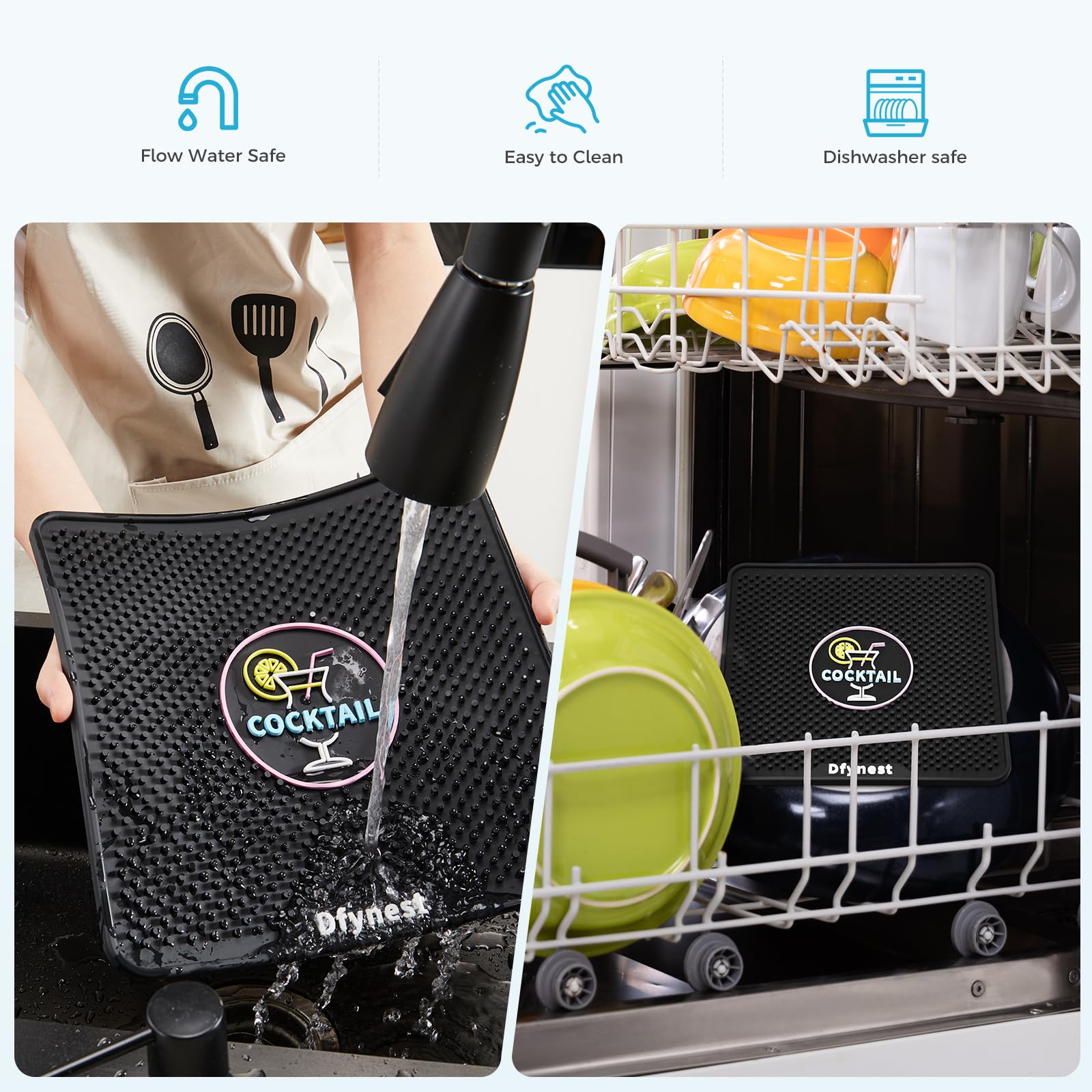 Dfynet Bar Mat for BEV by Black+Decker Cocktail Maker - Non-Slip, Dishwasher Safe, Colorful Drink Coasters - Perfect for Home Bars, Parties & Cocktail Making