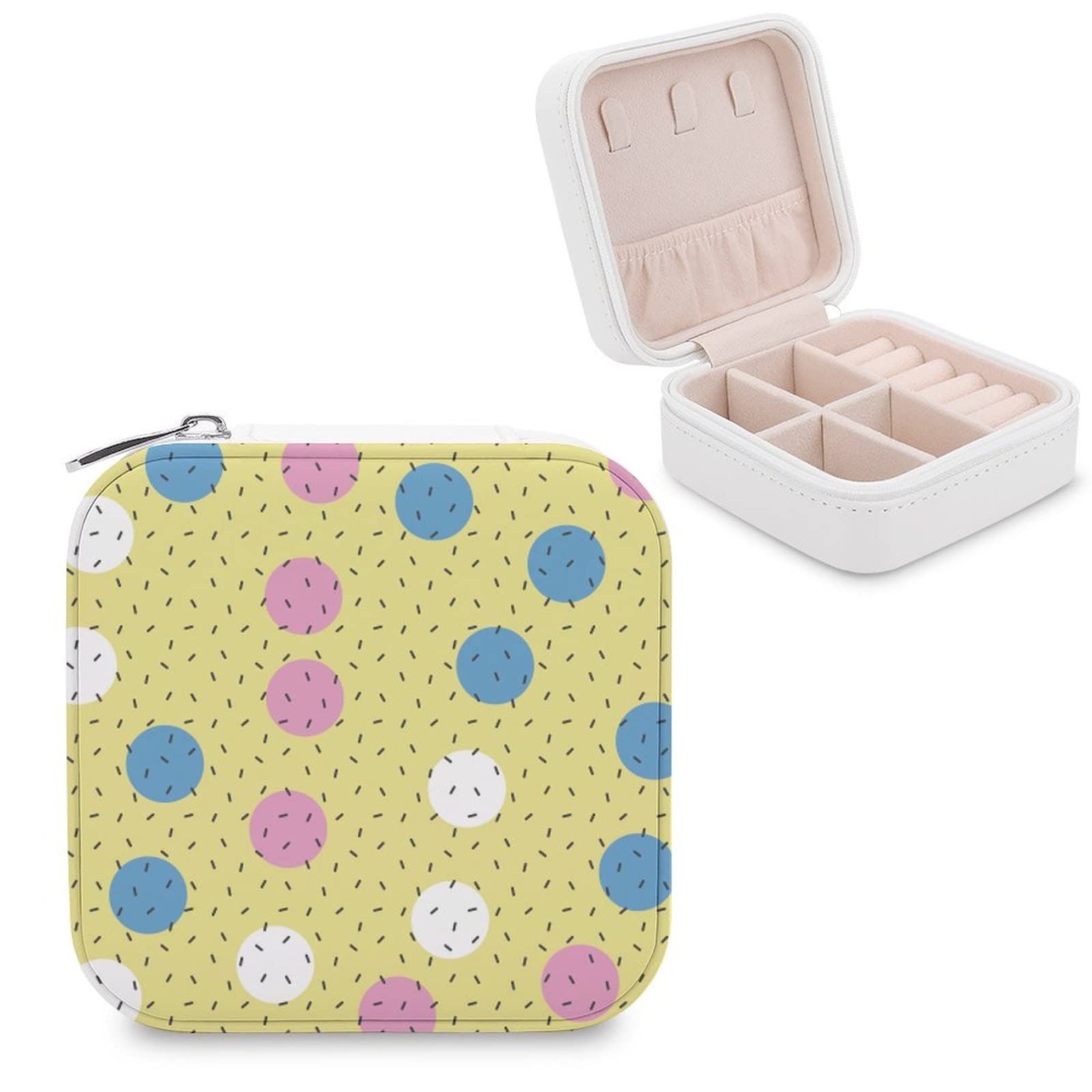 Elegant PU Jewelry Box - Portable Travel Organizer for Rings, Earrings, Necklaces & Bracelets - Retro Polka Dot Design in Pink, Blue, White & Black - Perfect for Travel, Gifts & Home Storage