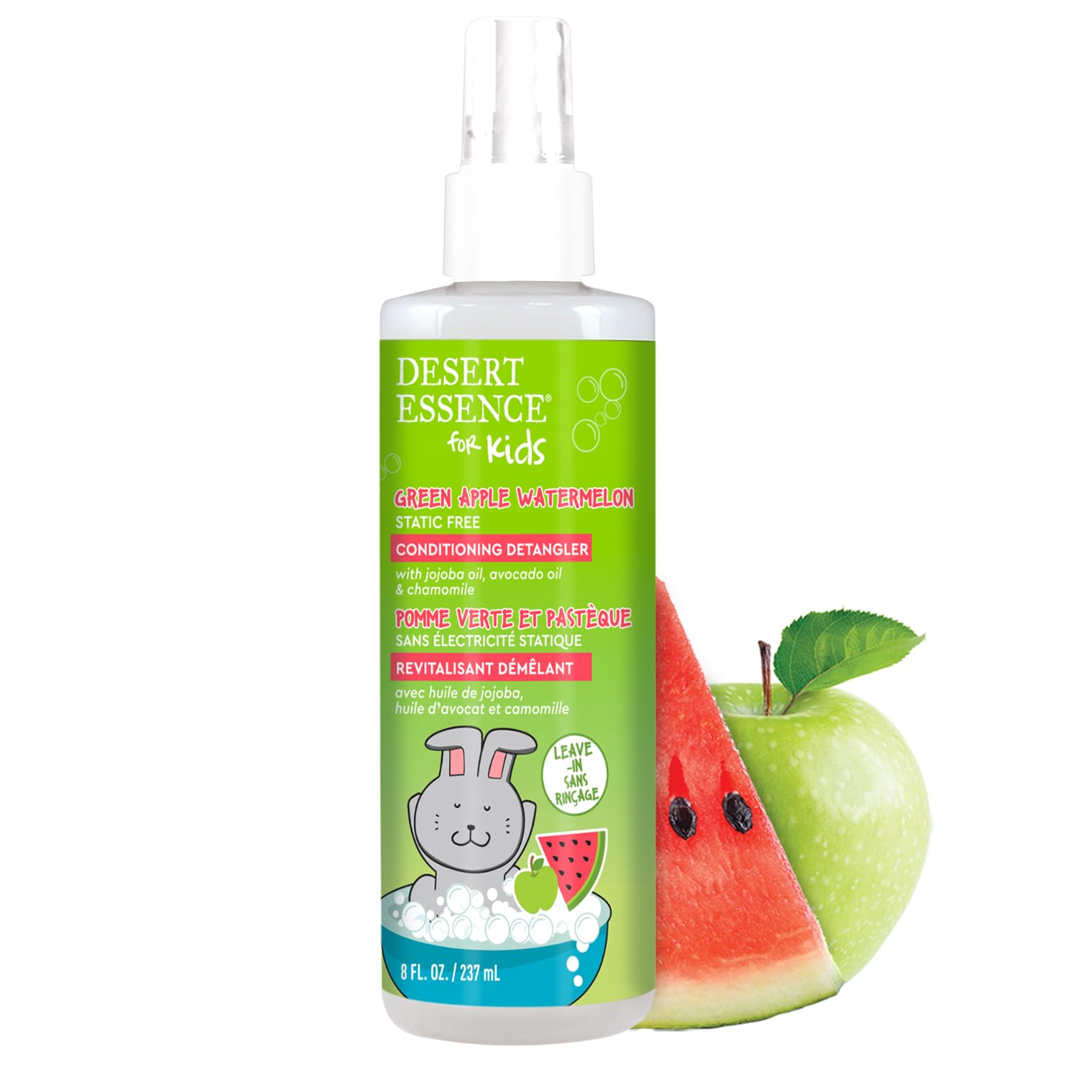 Desert Essence Kids Green Apple Watermelon 2-in-1 Shampoo & Body Wash + Conditioning Detangler Bundle 12 fl oz | Vegan, Gluten-Free, Cruelty-Free | Nourishing Formula for Soft Hair & Skin | Perfect for Kids Bath Time & Daily Hair Care