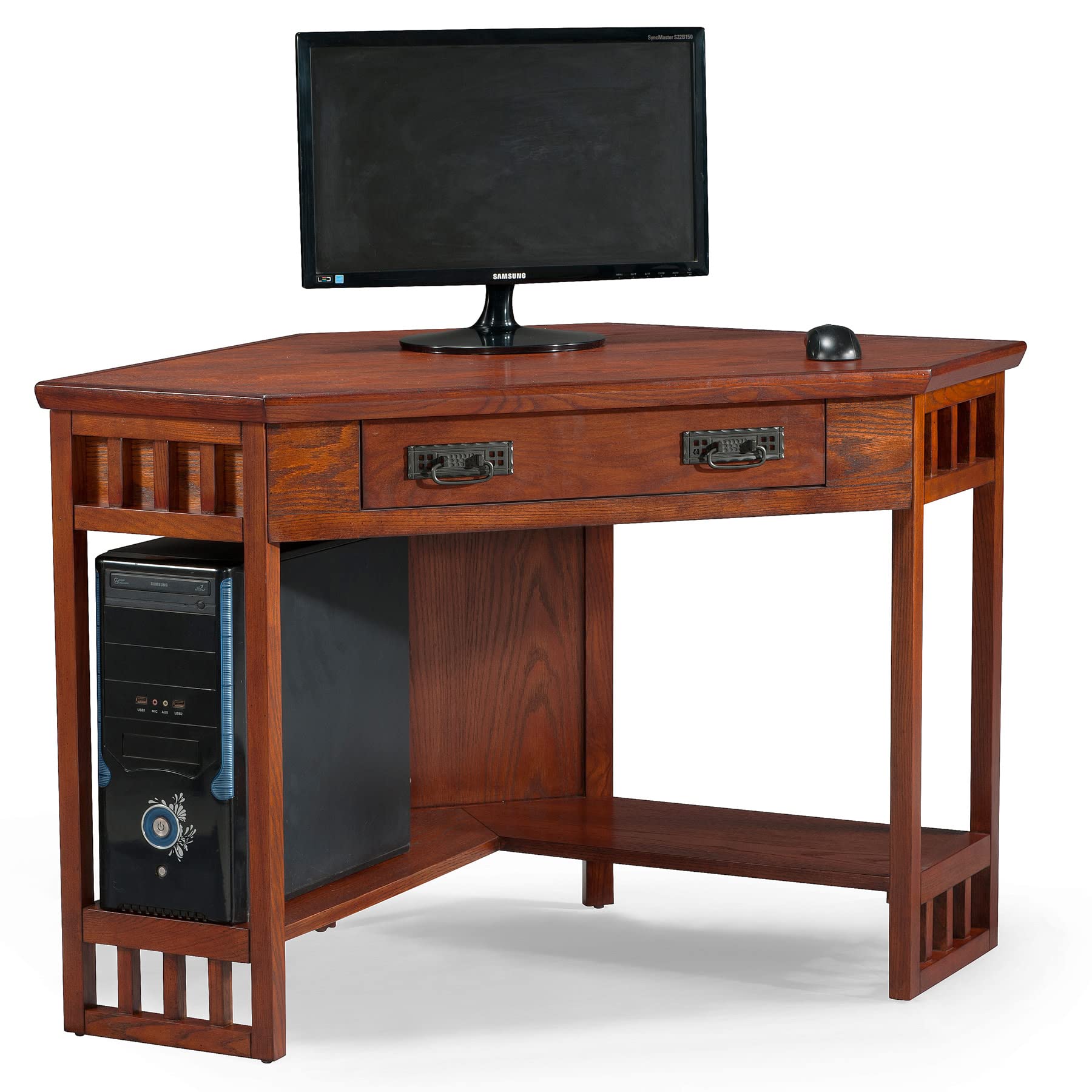 Leick Home SINCE 1910 Corner Computer Desk & Writing Desk with Mission Oak Finish - Perfect for Home Office, Study Room & Small Spaces