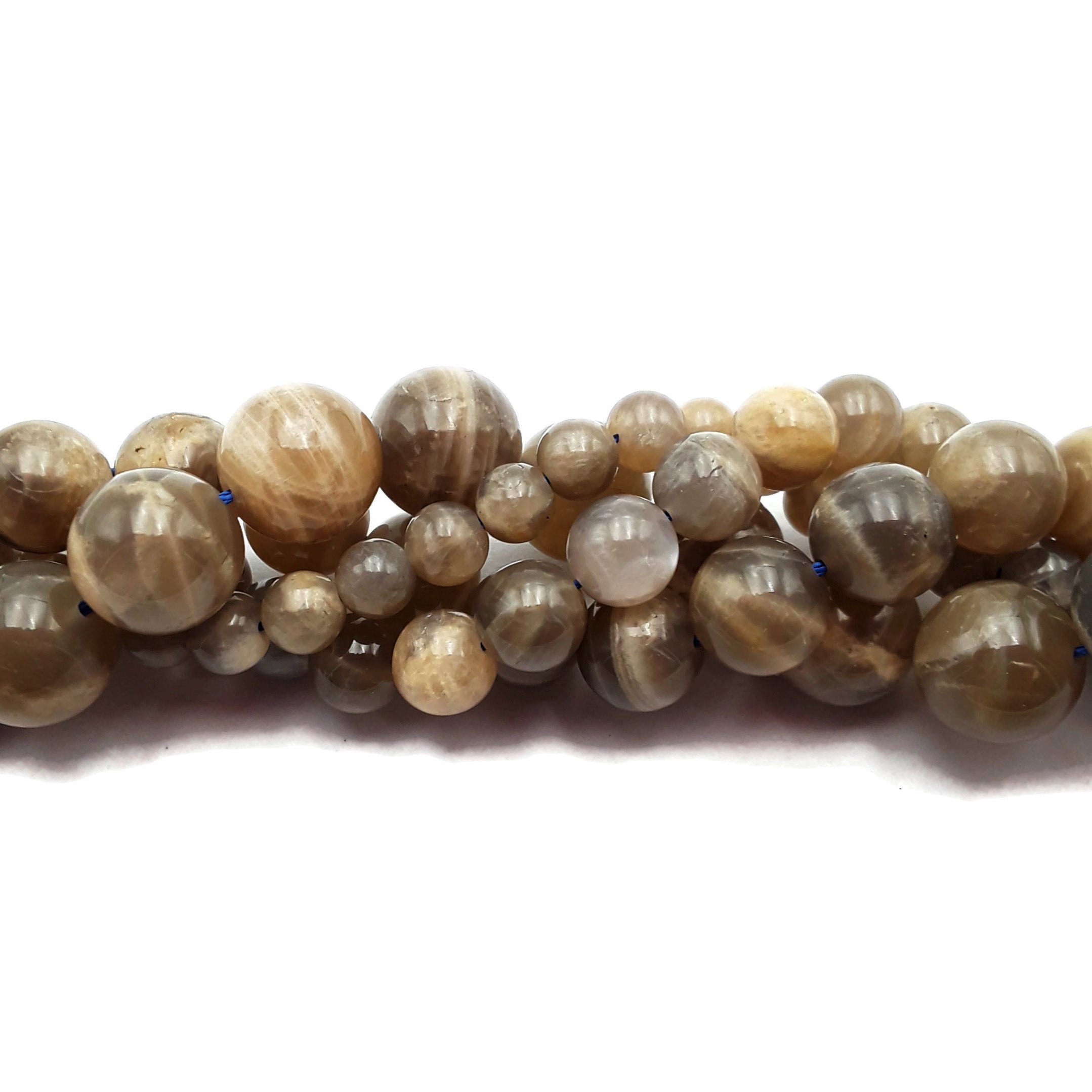 Gray Moonstone Smooth Round Beads - 6mm 8mm 10mm 12mm Size - 15.5 Inch Strand for Jewelry Making, DIY Bracelets & Necklaces