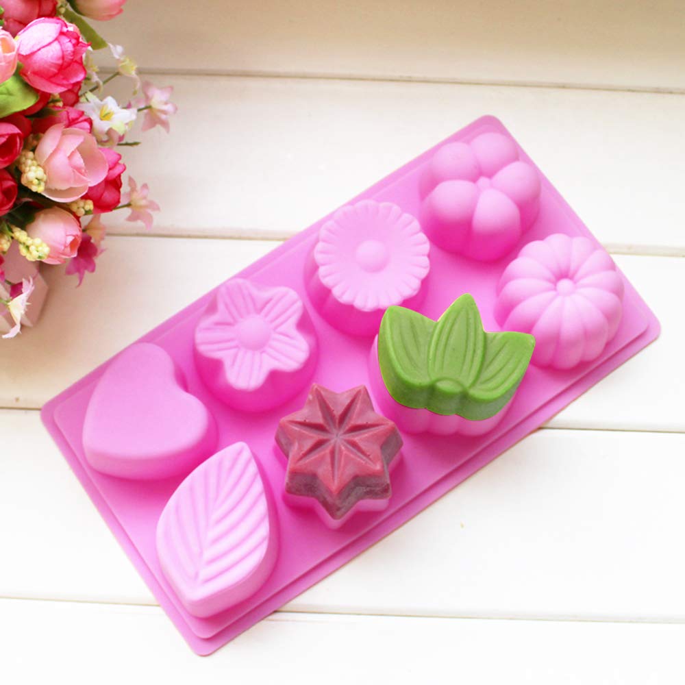 3 Pcs Floral Leaf Silicone Molds for Baking - 8-Cavity Cake, Chocolate, Pudding, Jelly & Soap Molds - Reusable Non-Stick Muffin Trays for Kitchen Decor & DIY Crafts (Pink) - Perfect for Birthday Parties, Wedding Favors & Holiday Baking