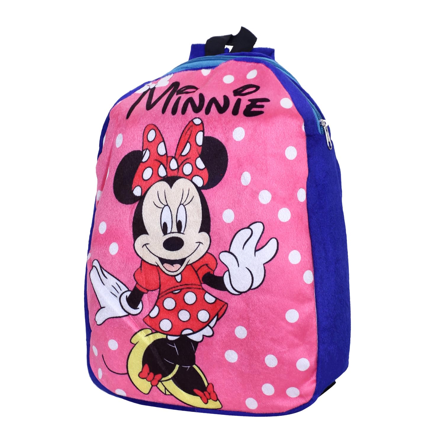 Disney Minnie Mouse Velvet Backpack for Kids - Pink & Blue School Bag with 2 Compartments | Cute Bookbag for Boys & Girls | Perfect for School, Travel & Daily Use