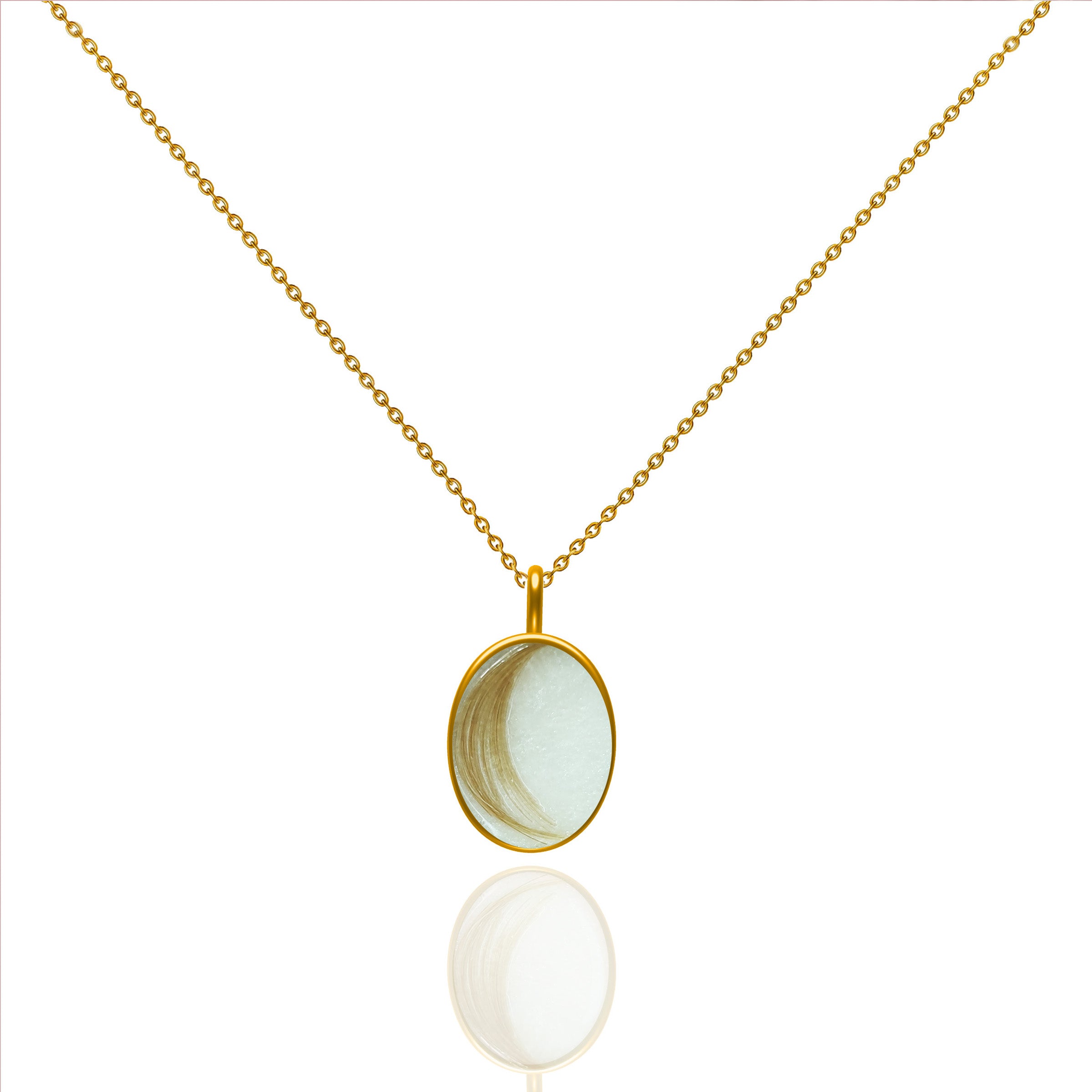 Solid Gold Oval Hair & Fur Memorial Necklace - Elegant Pet Keepsake Jewelry for Ashes, Perfect for Pet Lovers & Memorial Gifts
