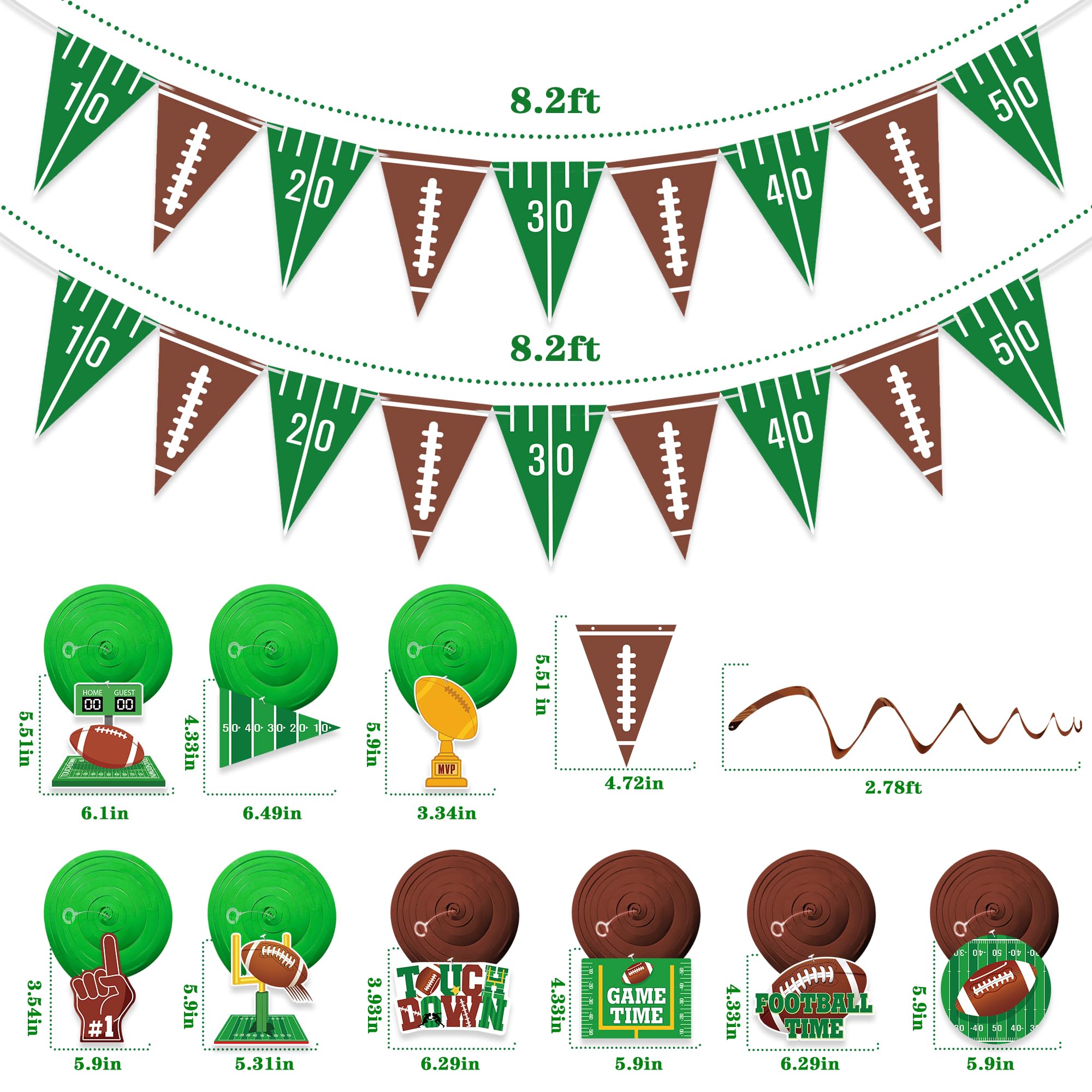 Football Party Decorations Set - 2 Pennant Banners & 9 Hanging Swirls for Super Bowl, Game Day & Tailgate Parties - Ready-to-Use Football Birthday Supplies for Sports Themed Events