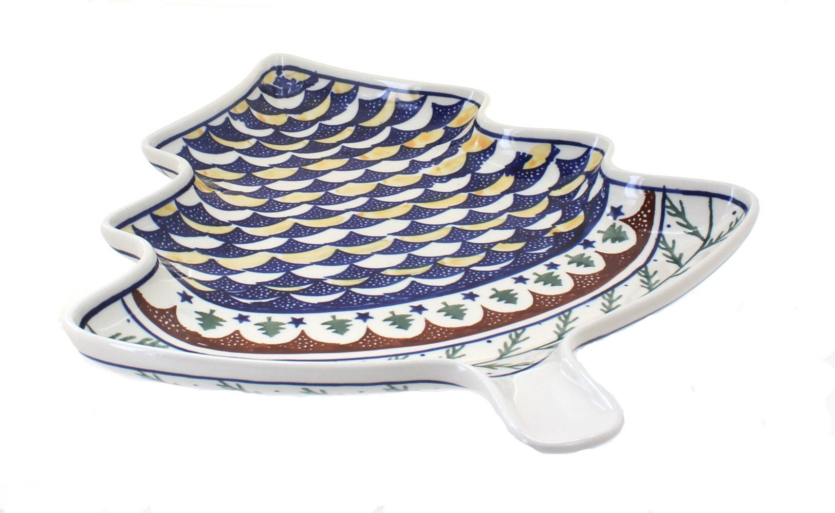 Handmade Blue Rose Polish Pottery Christmas Tree Plate - Evergreen Holiday Dinnerware for Festive Tablescapes & Christmas Decor
