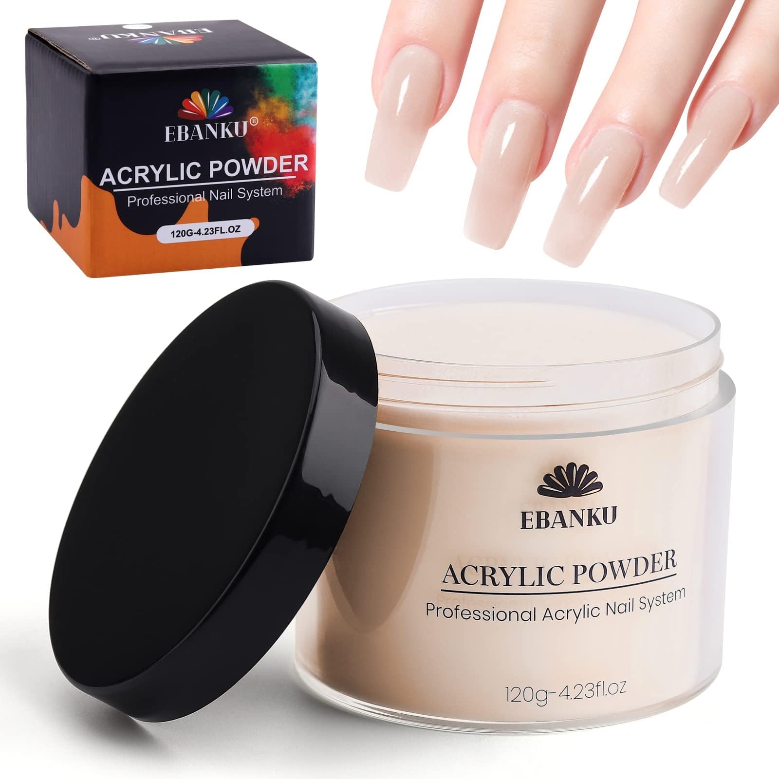 EBANKU Professional Nude Acrylic Nail Powder - 120g/4.23oz Large Capacity for Acrylic Extensions & Nail Art - Long-Lasting, No UV Lamp Needed - Perfect for Salon, Home Manicures & DIY Nail Designs