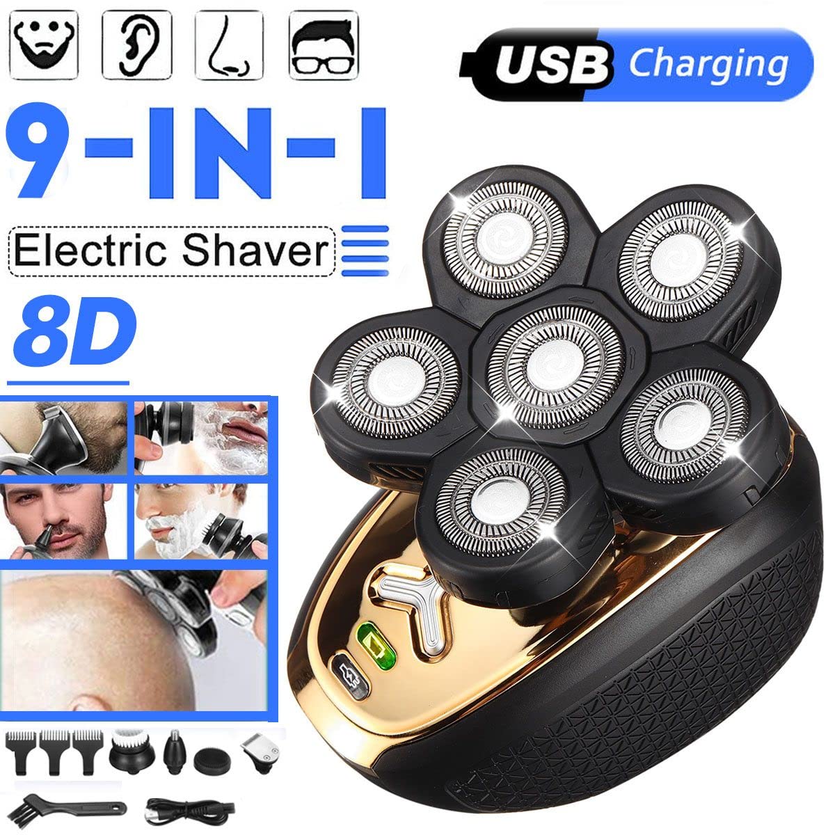 Premium 6-Blade Electric Razor for Men - USB Rechargeable Wet/Dry Waterproof Beard Trimmer & Facial Shaver - Perfect for Travel, Home Use & Quick Grooming