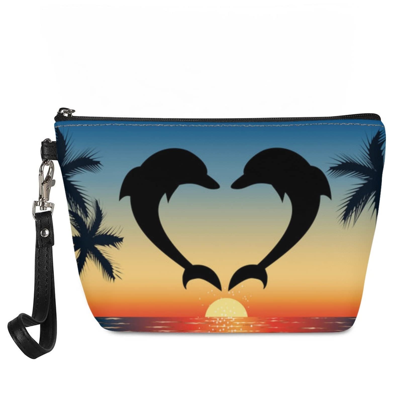 Dolphin Themed Small Toiletry Bag for Women - Waterproof Cosmetic Case with Wrist Strap, Zipper Makeup Pouch for Travel & Shopping | Perfect for Beach Trips, Gym Essentials, and Daily Organizer