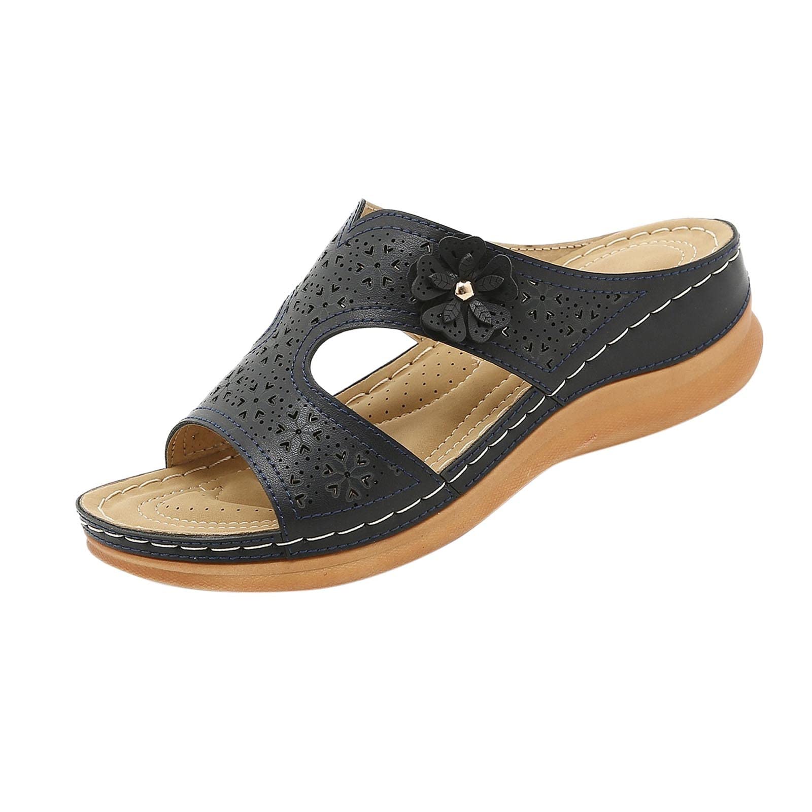 Women's Summer Fashion Sandals - Lightweight Comfortable Wedge Heel Flower Black Platform Sandals for Women | Perfect for Beach, Vacation & Casual Outings