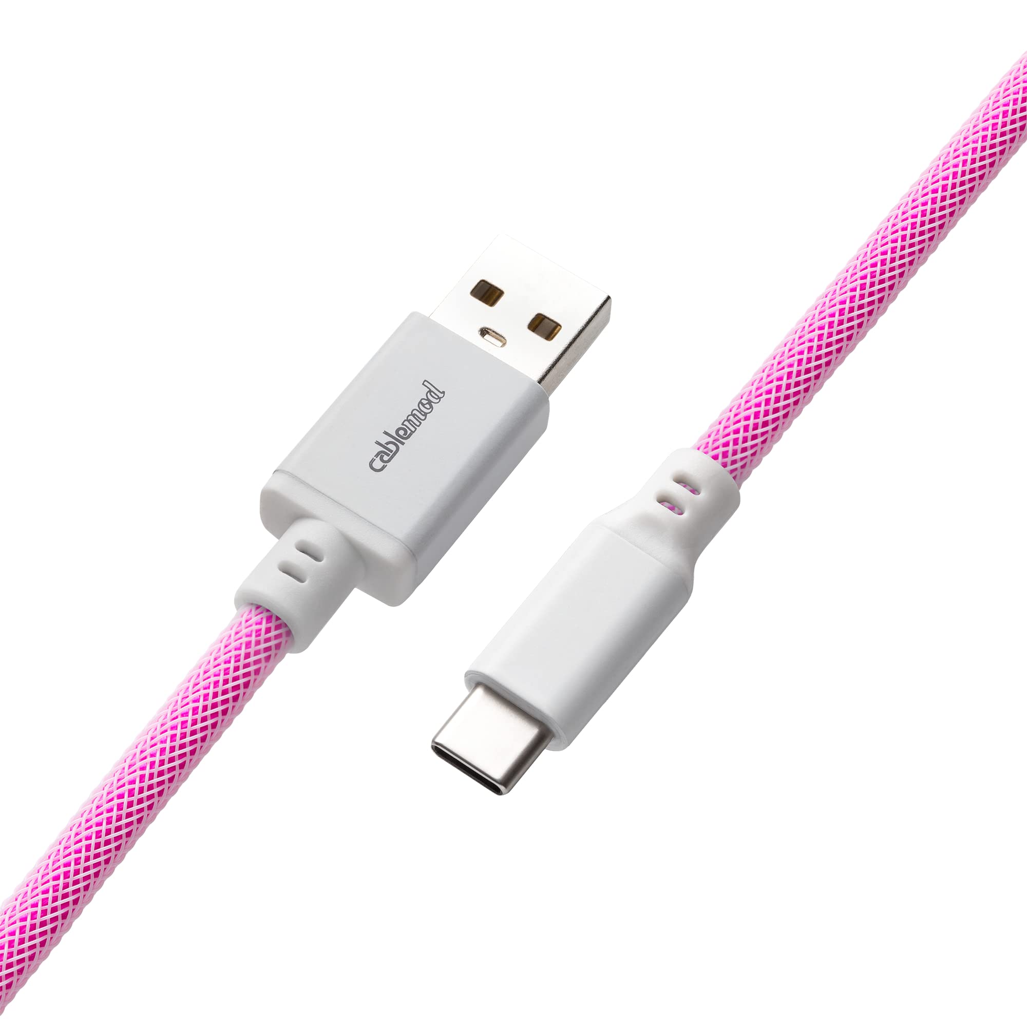 Premium Coiled USB A to USB C Keyboard Cable - CableMod Classic (Strawberry Cream, 150cm) for Mechanical Keyboards, Gaming Setup & Office Workstations