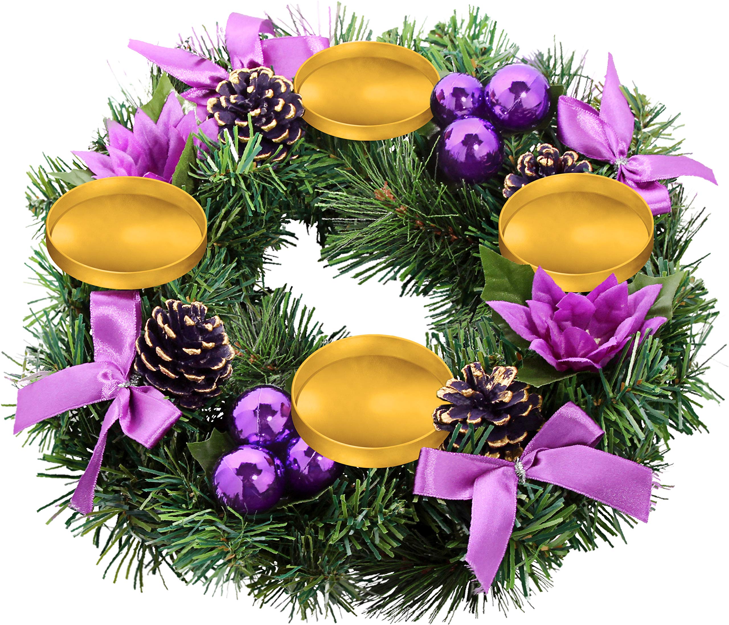 Large Purple Ribbon Advent Wreath Candle Holder for Christmas Decor - Pillar Candle Stand for Holiday Wreaths - Perfect Advent Candle Decorations & Festive Gifts for Home, Church, and Holiday Celebrations