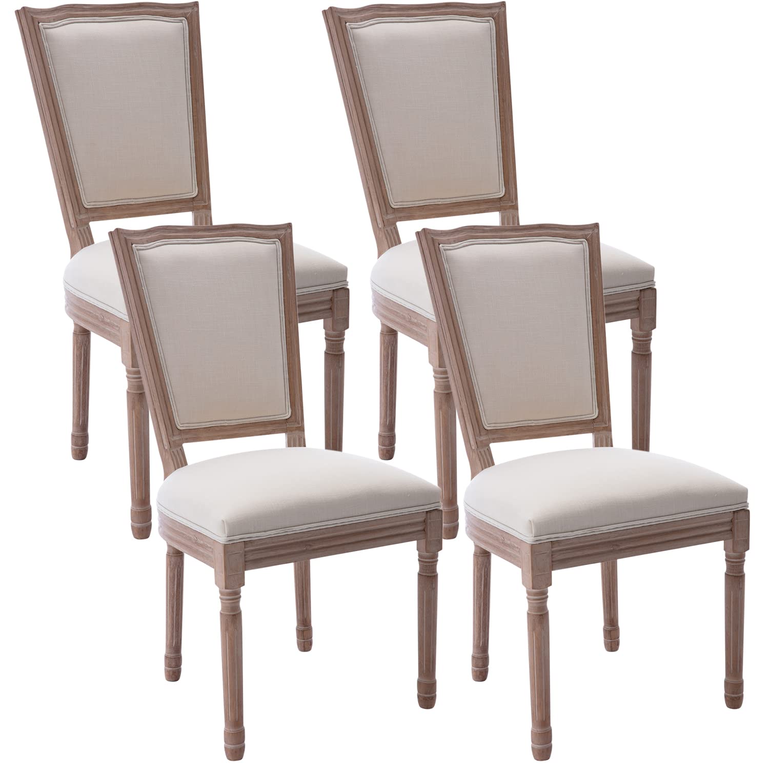 Virabit French Decor Dining Chairs Set of 4 - Louis XVI Style Solid Wood Square Back Chairs with Exquisite Carvings - Perfect for Living Room, Kitchen, Restaurant & Home Decor
