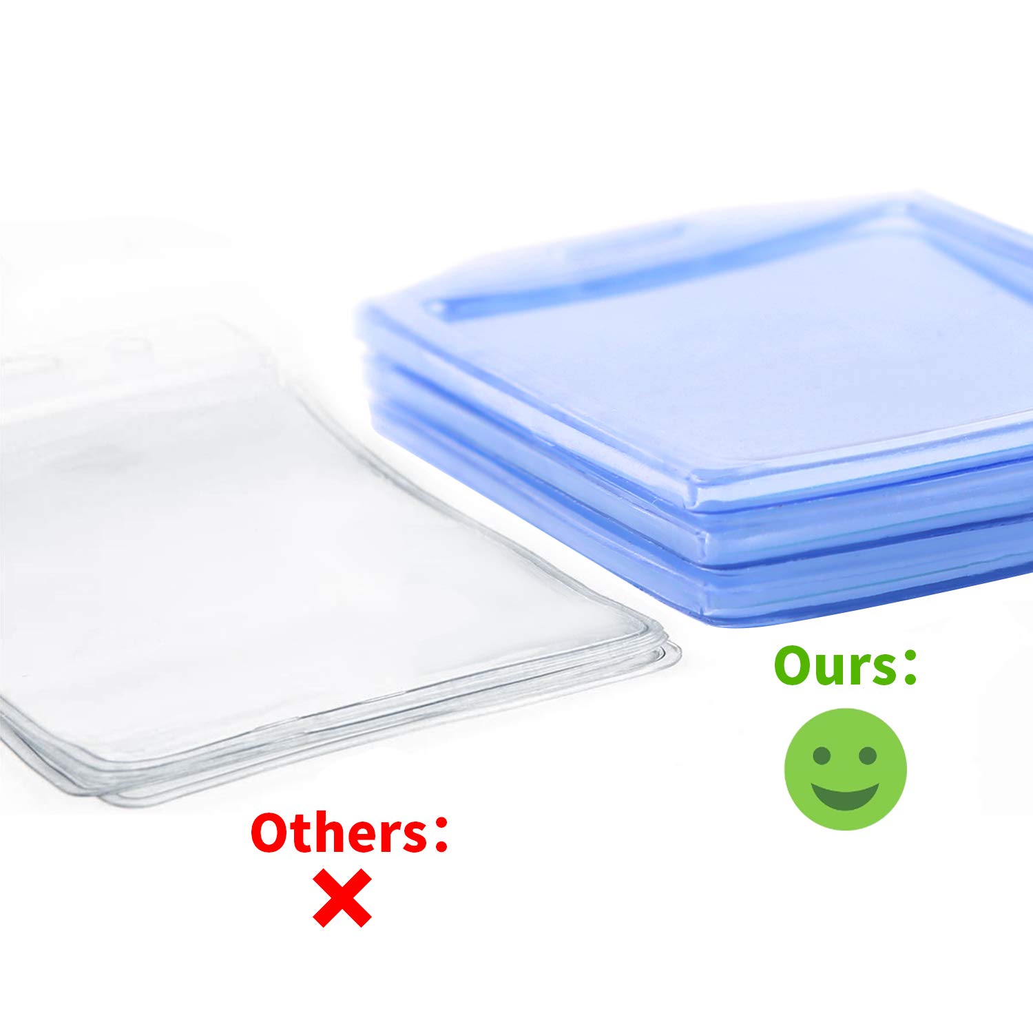 Vetoo 5 Pack Heavy Duty ID Card Badge Holders - Durable Hard Plastic & Soft Silicone Vertical PVC Name Tag Holders for Work, School & Events (Clear, Reusable)