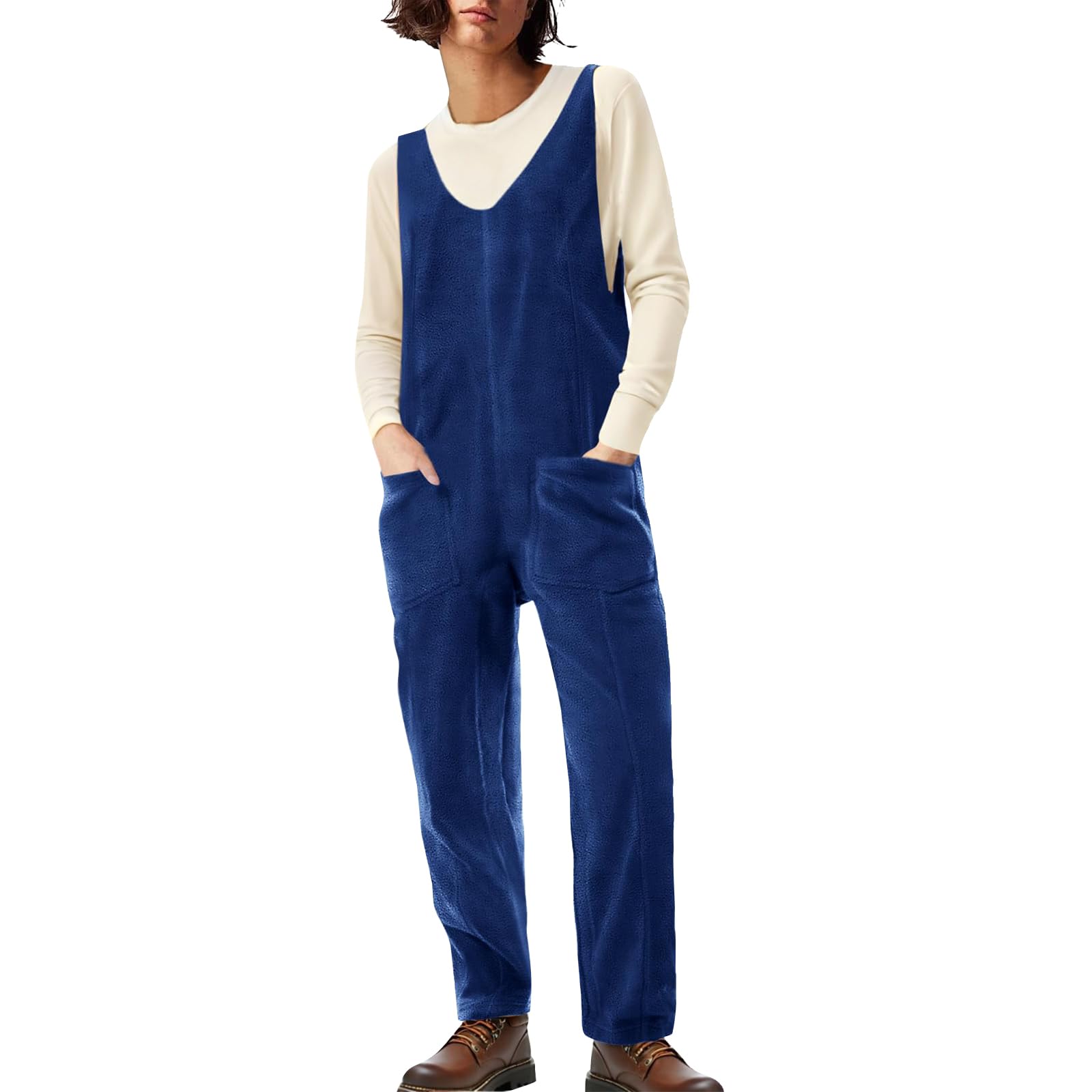 Women's Fleece Overalls - Winter Fuzzy Jumpsuit with Pockets, Loose Fit V-Neck Sleeveless Sherpa Overalls for Skiing, Snowboarding & Outdoor Activities | Warm Winter Bibs for Casual Wear & Cold Weather Adventures
