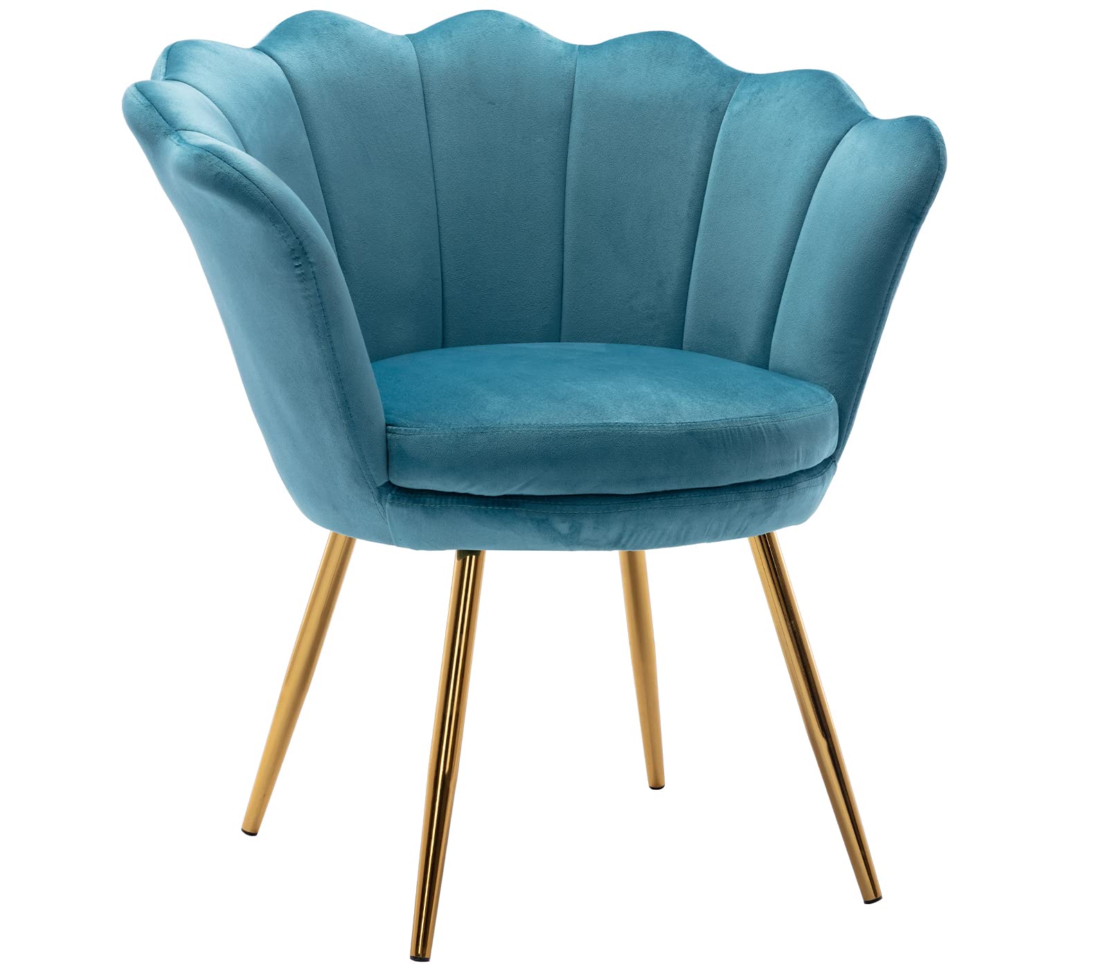 Mid Century Modern Velvet Accent Chair with Golden Metal Legs - Retro Lounge Chair for Living Room, Bedroom Vanity & Guest Seating - Light Blue Upholstered Comfort Chair for Relaxing & Home Decor